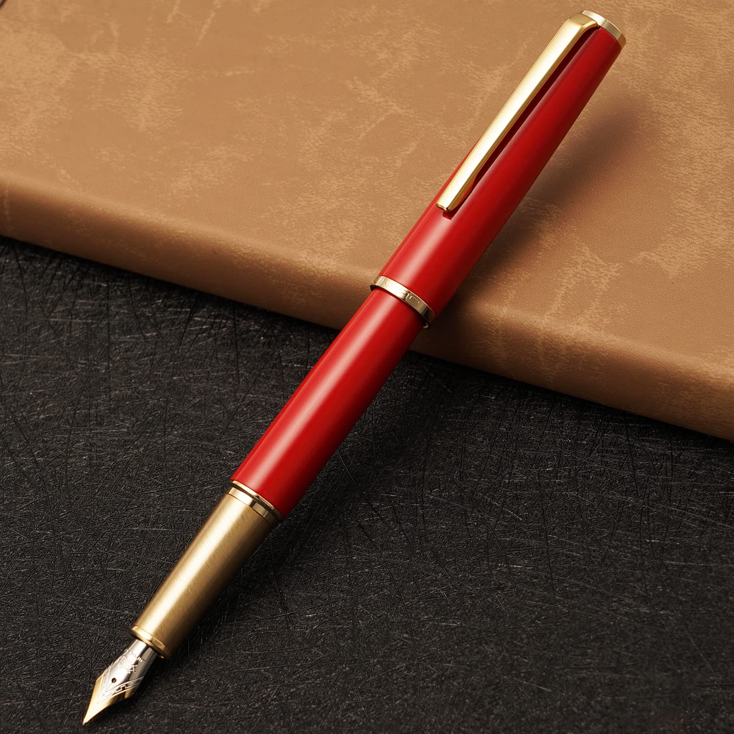 Jinhao 95 Metal Fountain Pen Extra Fine Nib, Vivid Red with Golden Clip Writing Pen