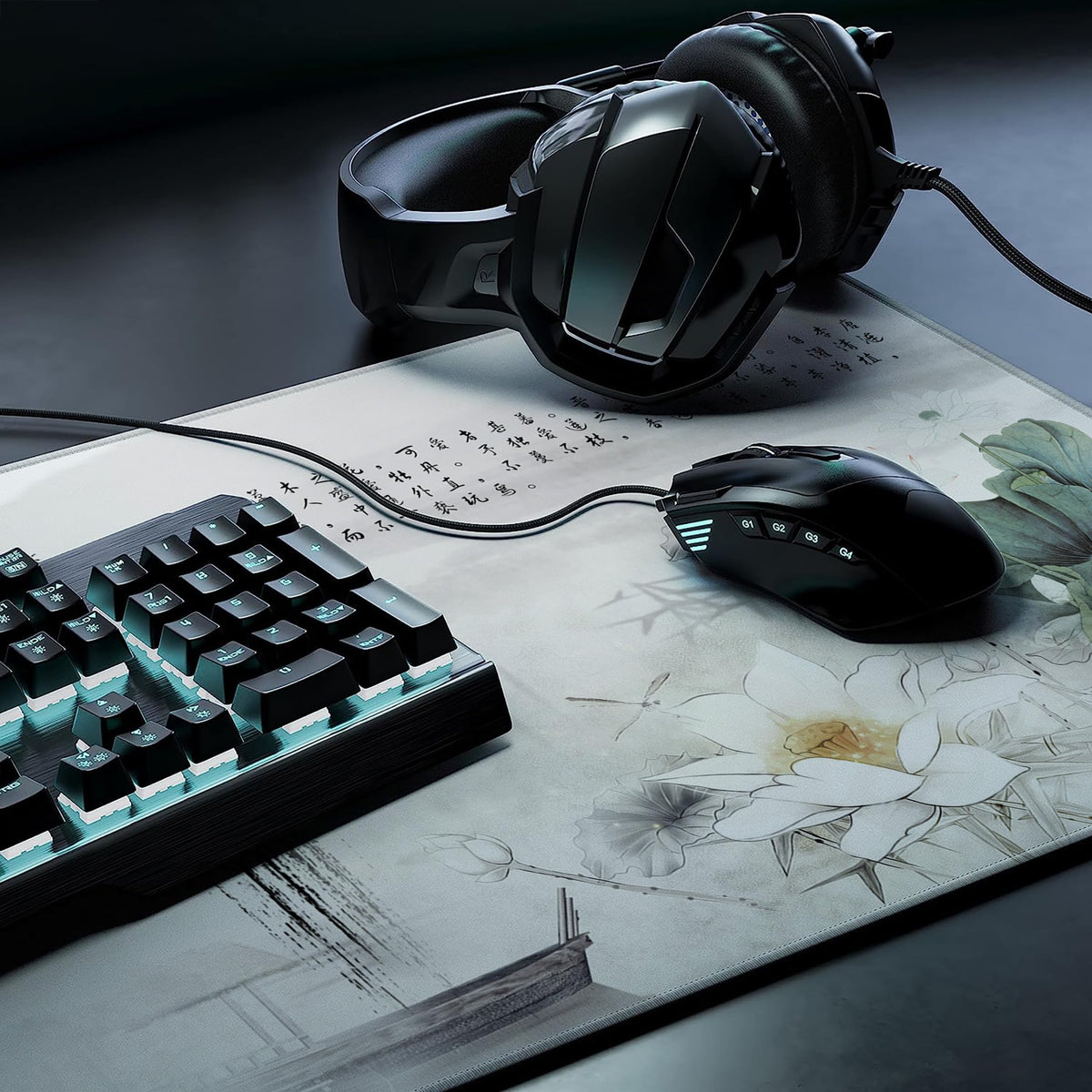 LL-COEUR XXL Landscape Gaming Mouse Pad Computer Keyboard Mat Office Desk Pad (Lotus 2, 27.5" x