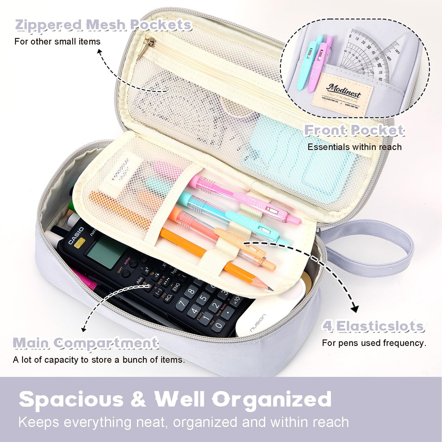 Modinest Pencil Case Pouch, Large Capacity Pen Bag Organizer, Cute Aesthetic Pencil Box for Girls