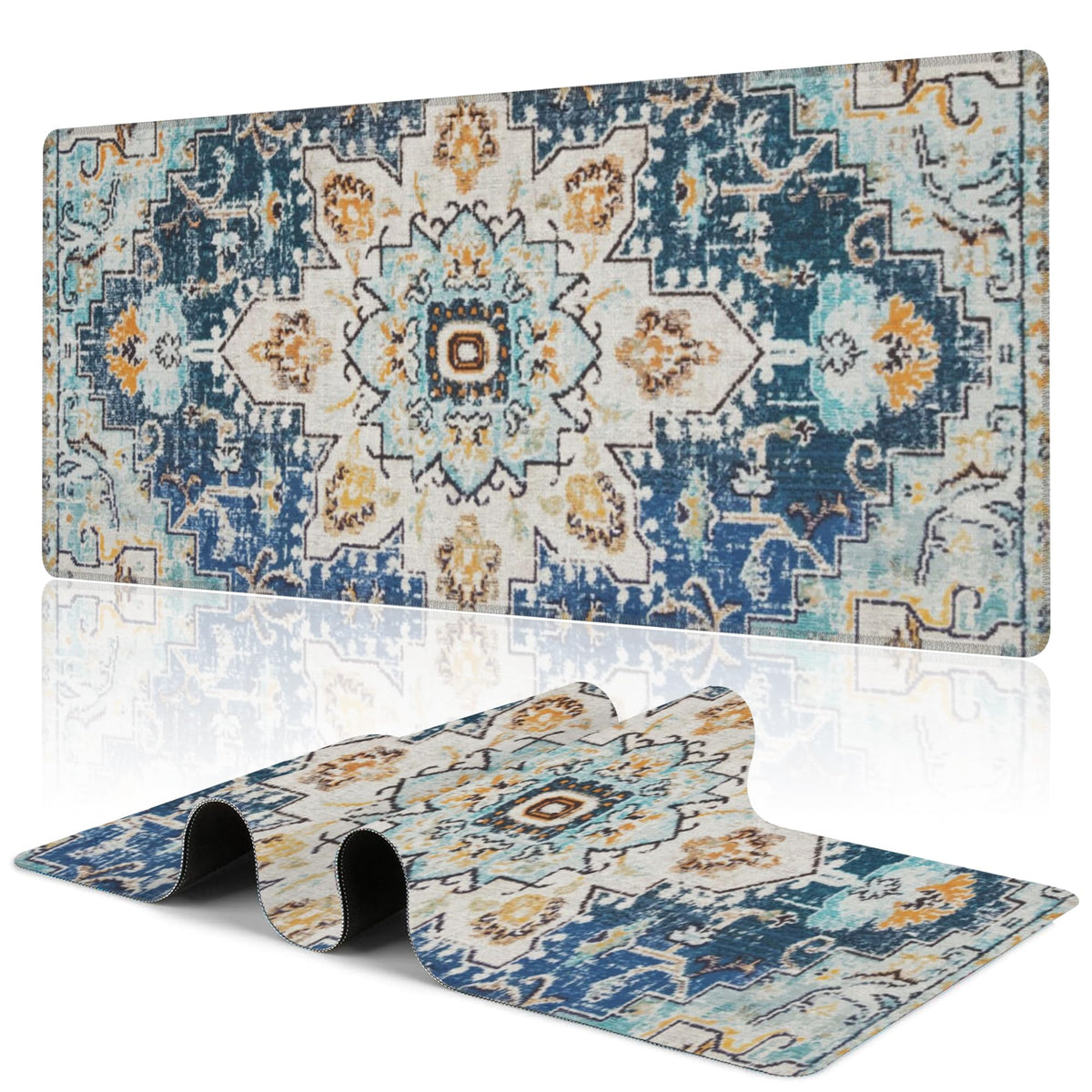 Uiaoiais Desk Mat,Bohemian Textile Rug Texture Mouse Pad,31.5""X15.7"" Large Desk Pad with Stitched
