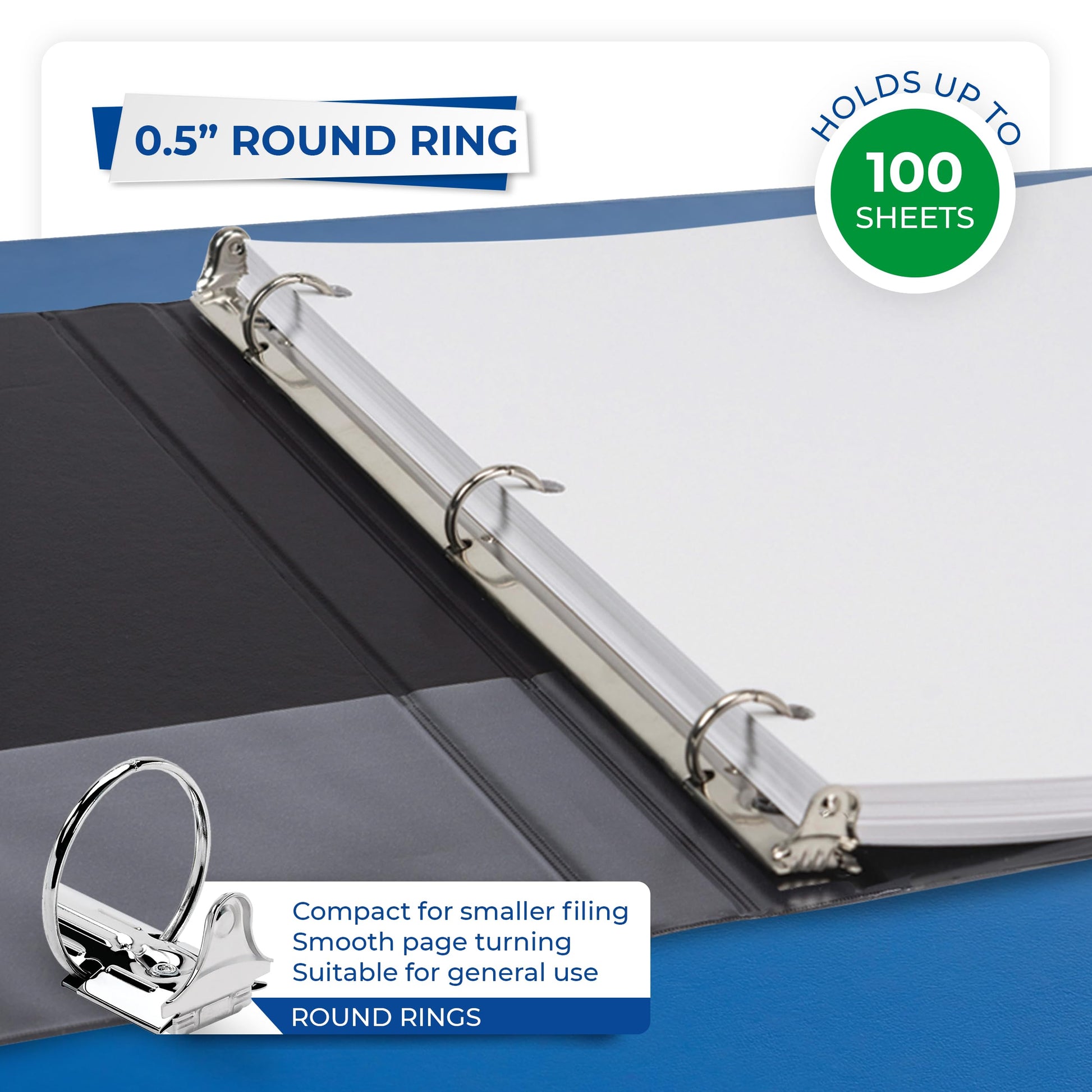 Samsill 0.5 Inch 3 Ring Binder, Economy Round Ring, Clear View Cover, 100 Sheet Capacity - for