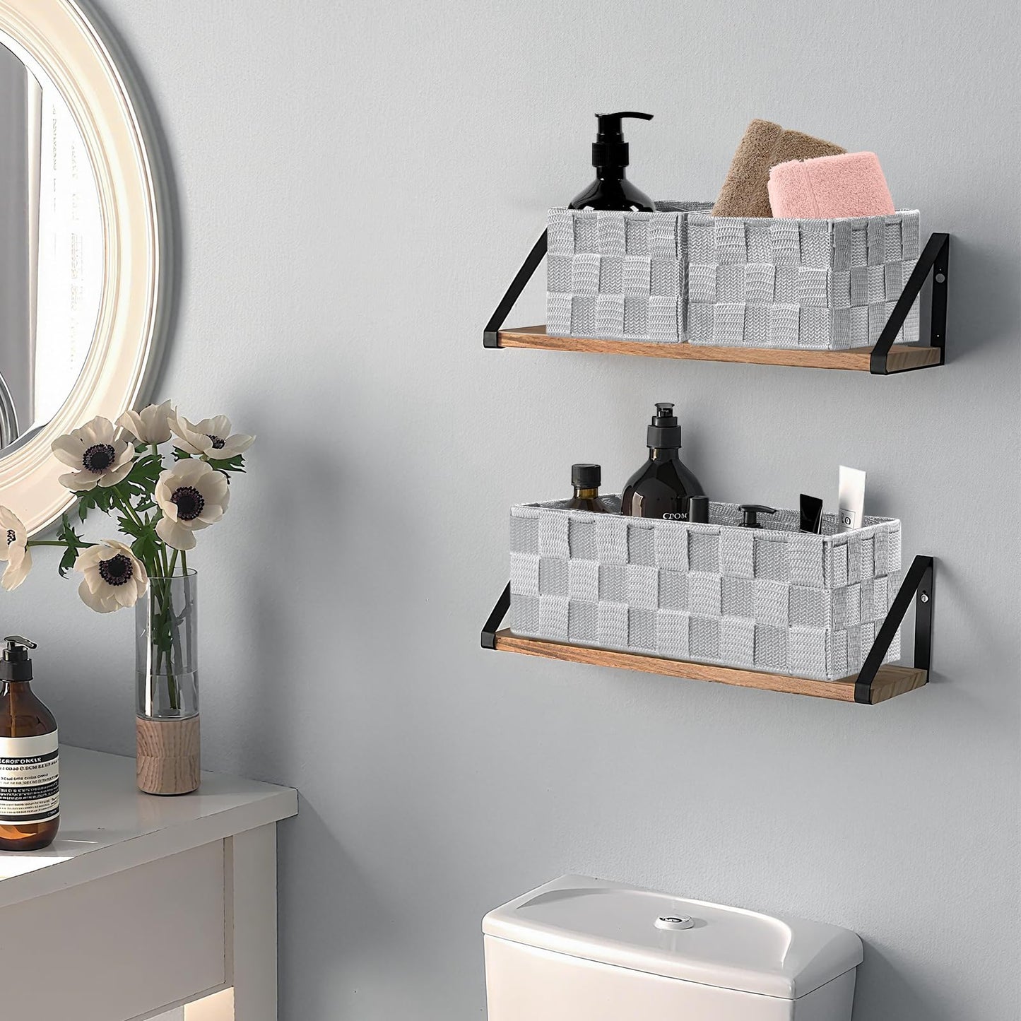 Posprica Small Baskets for Organizing(7 Set) Woven Storage for Shelves, Bathroom, Decorative Closet