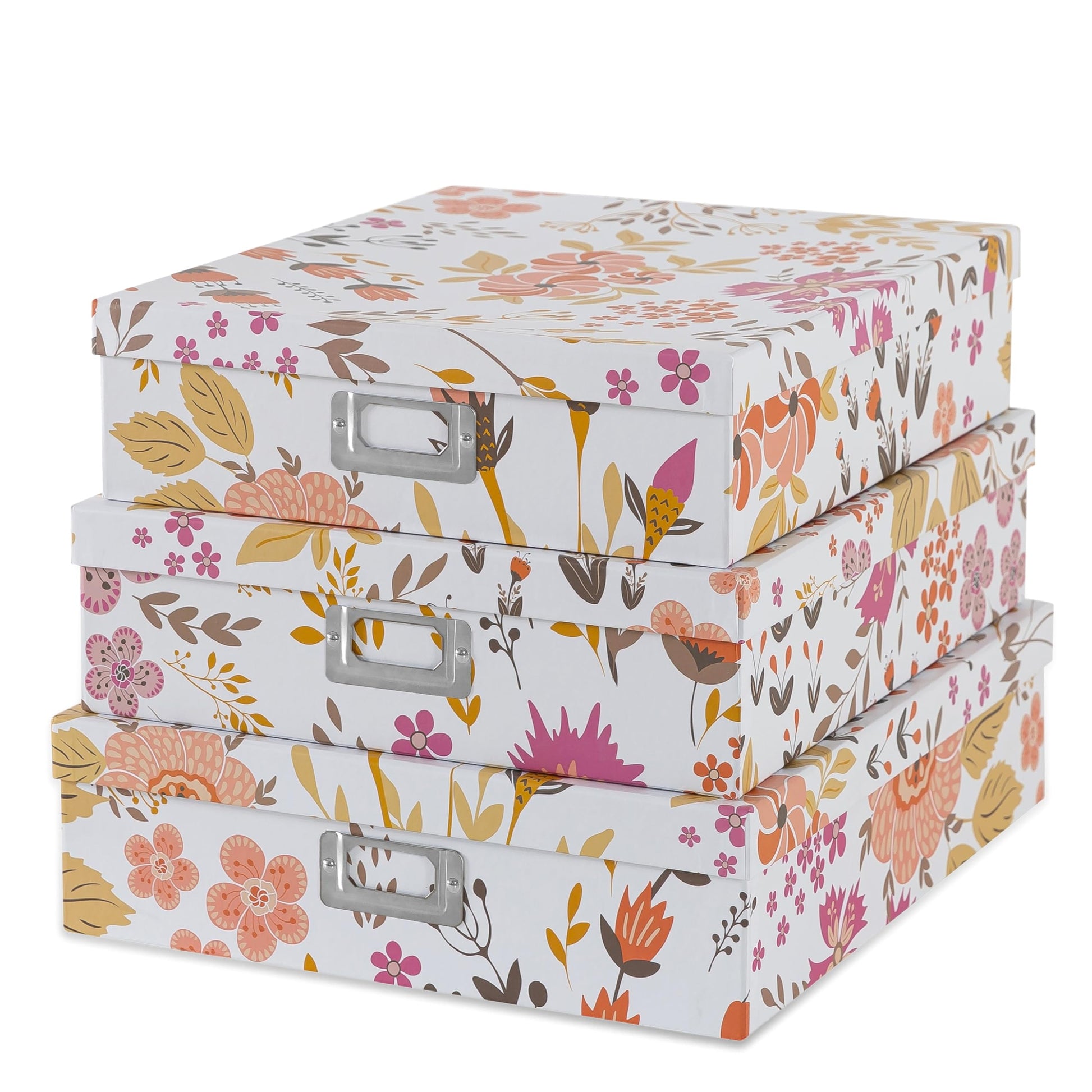 Soul & Lane - Keepsake Storage Boxes with Lids, Set of 3, Floral Collage
