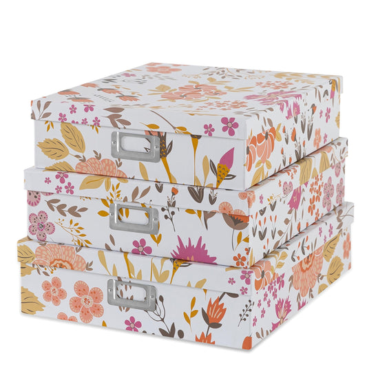 Soul & Lane - Keepsake Storage Boxes with Lids, Set of 3, Floral Collage