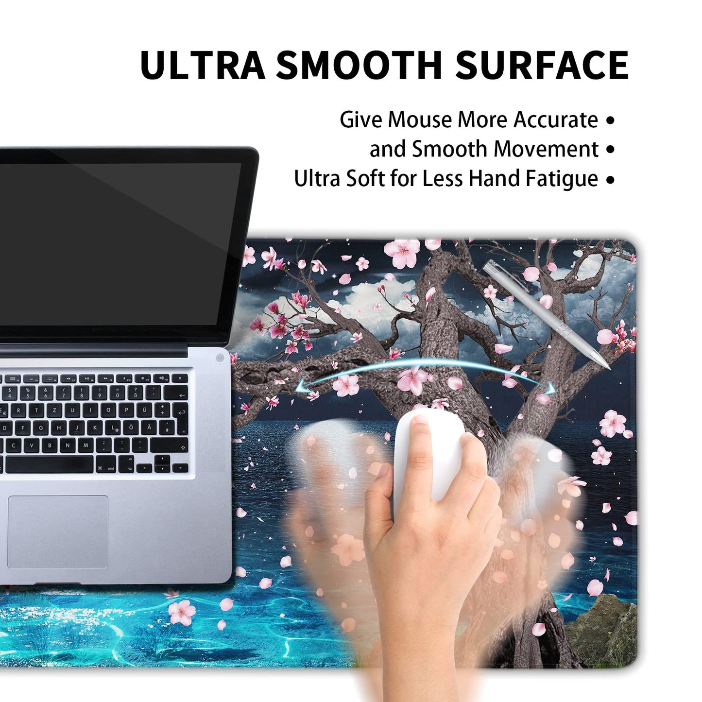 Pink Cherry Blossom Gaming Mouse Pad XXL Sakura Tree Blue Ocean Moon Night Extended Big Large Desk