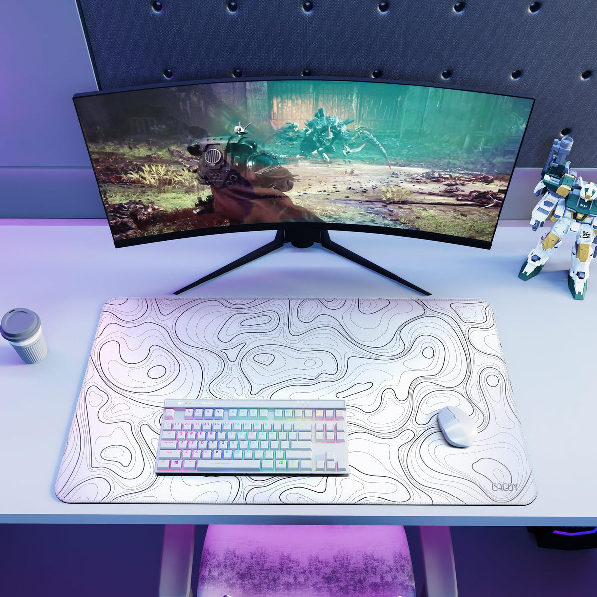 Cacoy 36"x20" Topographic Gaming Mouse Pad XXL, Extended Computer Desk Mat