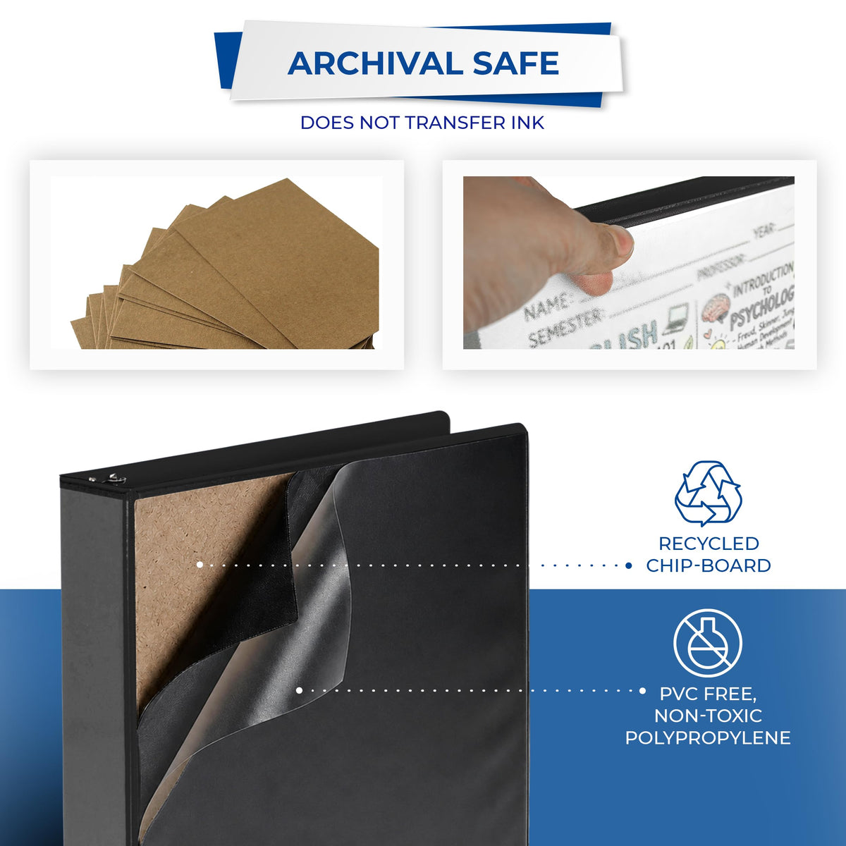 Samsill Durable 1.5 inch 3 Ring Binder, D Ring Binder, 100% Recycled Chipboard, Black, 12 Pack