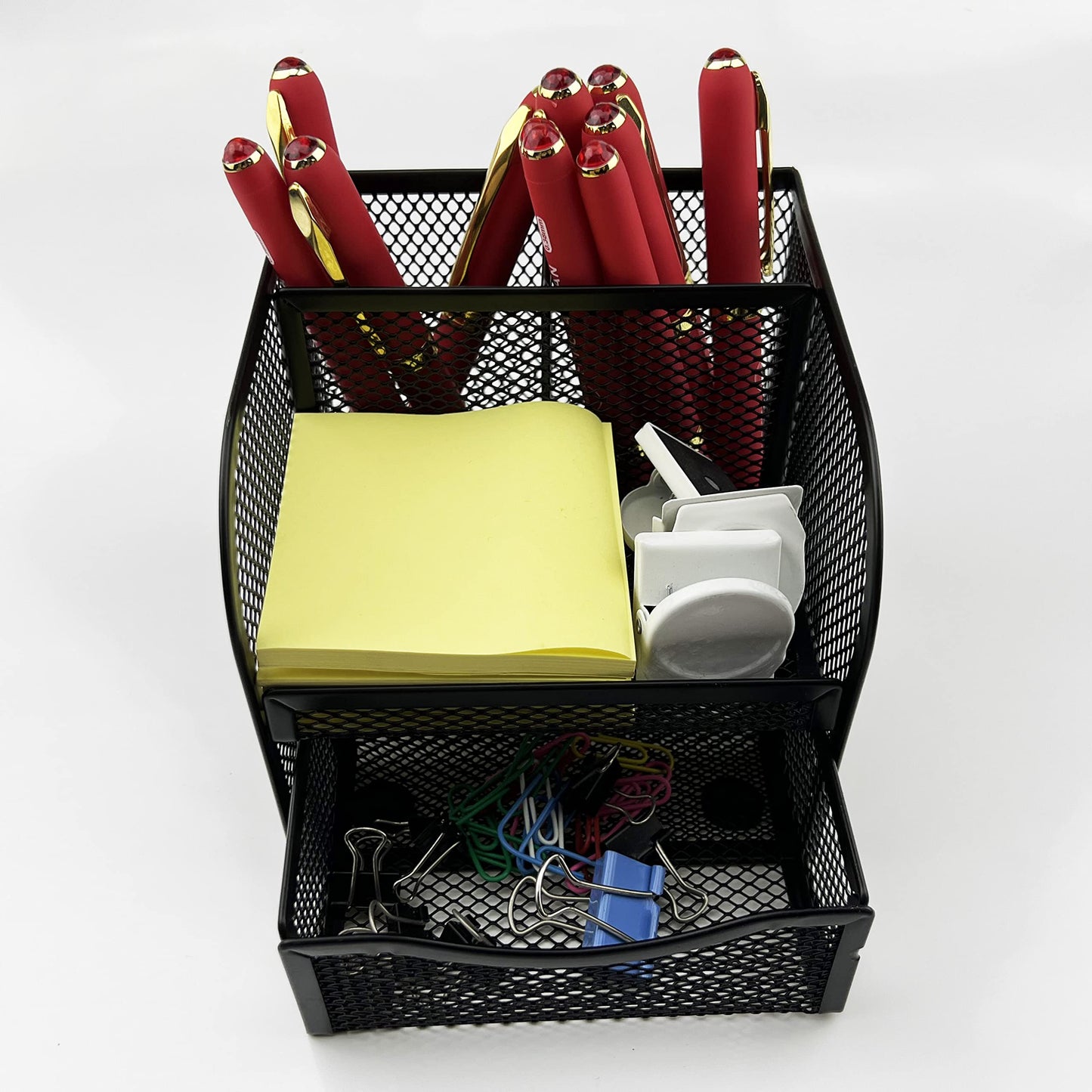 Fengtaiyuan T11, Black Square Metal Wire Mesh Pencil Holder, Pencil Cup, Pen Holder, Desktop