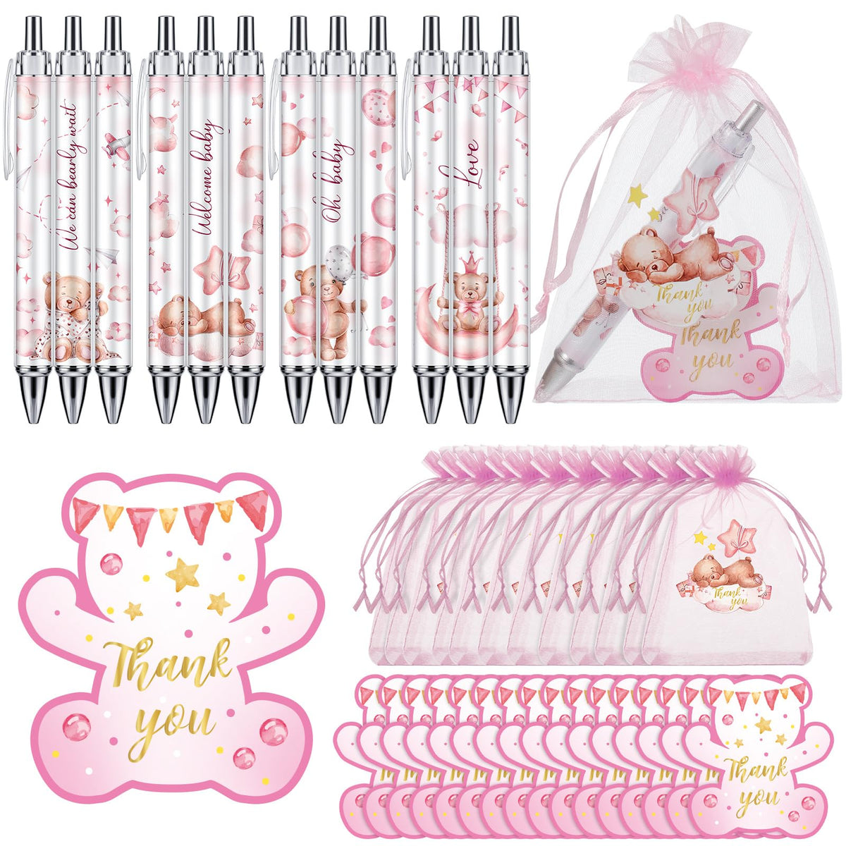 Chuangdi 50 Sets Baby Shower Favors Gifts for Guests Includes 50 Pcs Ballpoint Pens, Thank You