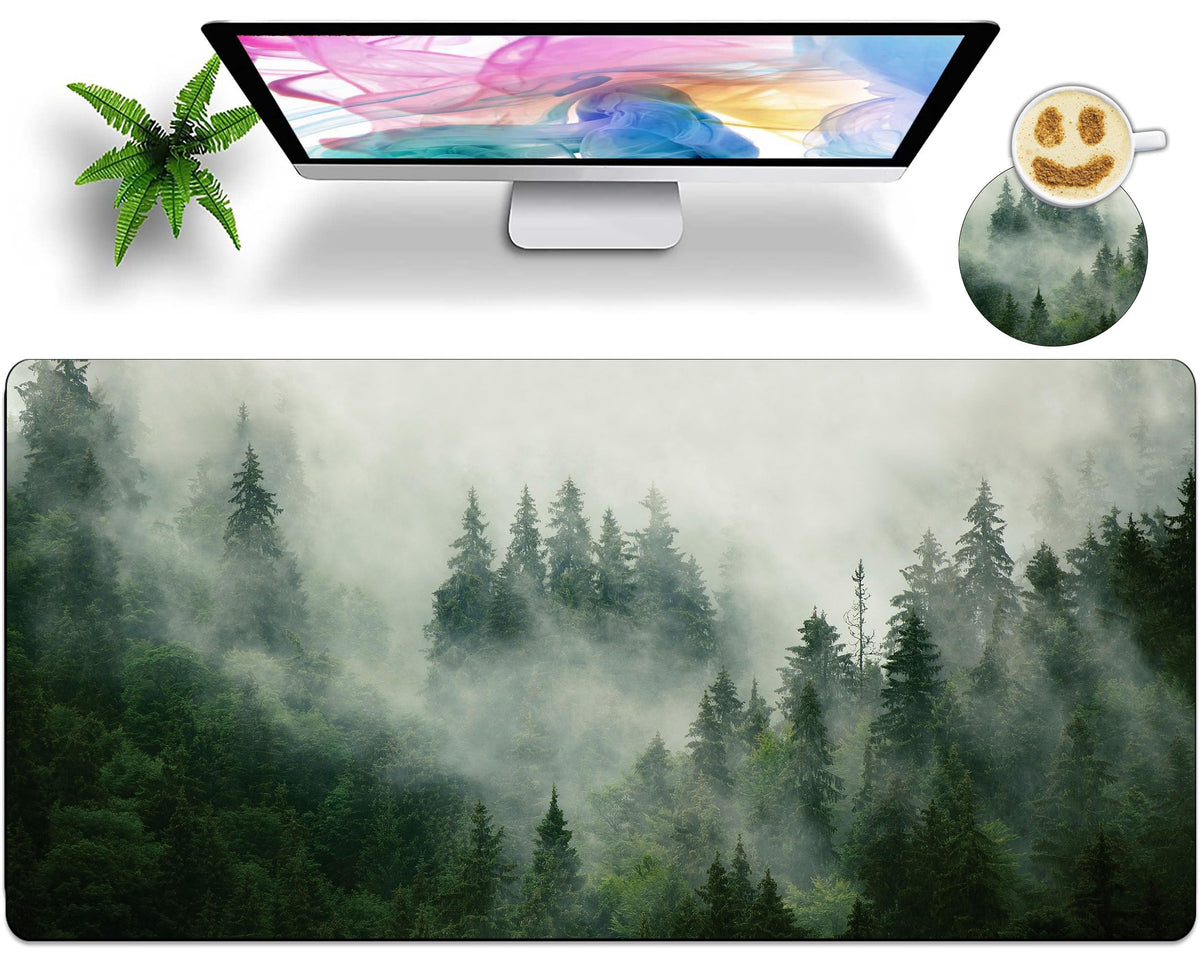 Forest Extended Large Mouse Pad with Stitched Edges, XXL Mouse Pad Large 31.5x15.7 Inch, Desk Mat