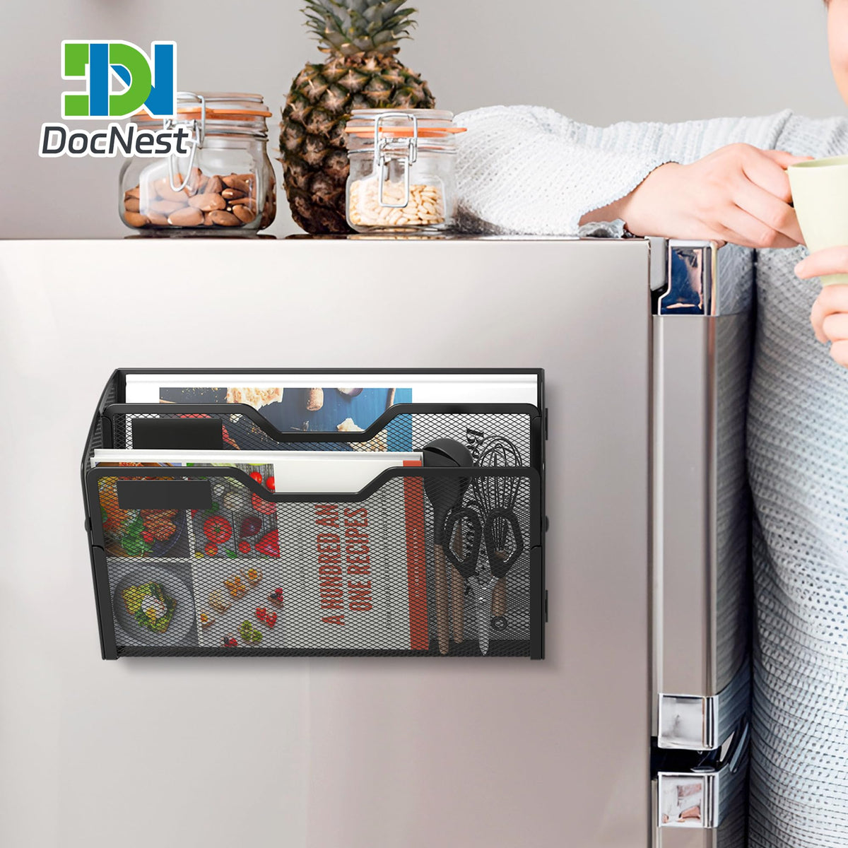 Docnest 3 Pack 2 Tier Dual-Mount Magnetic Mesh File Holders, Wall Organizer