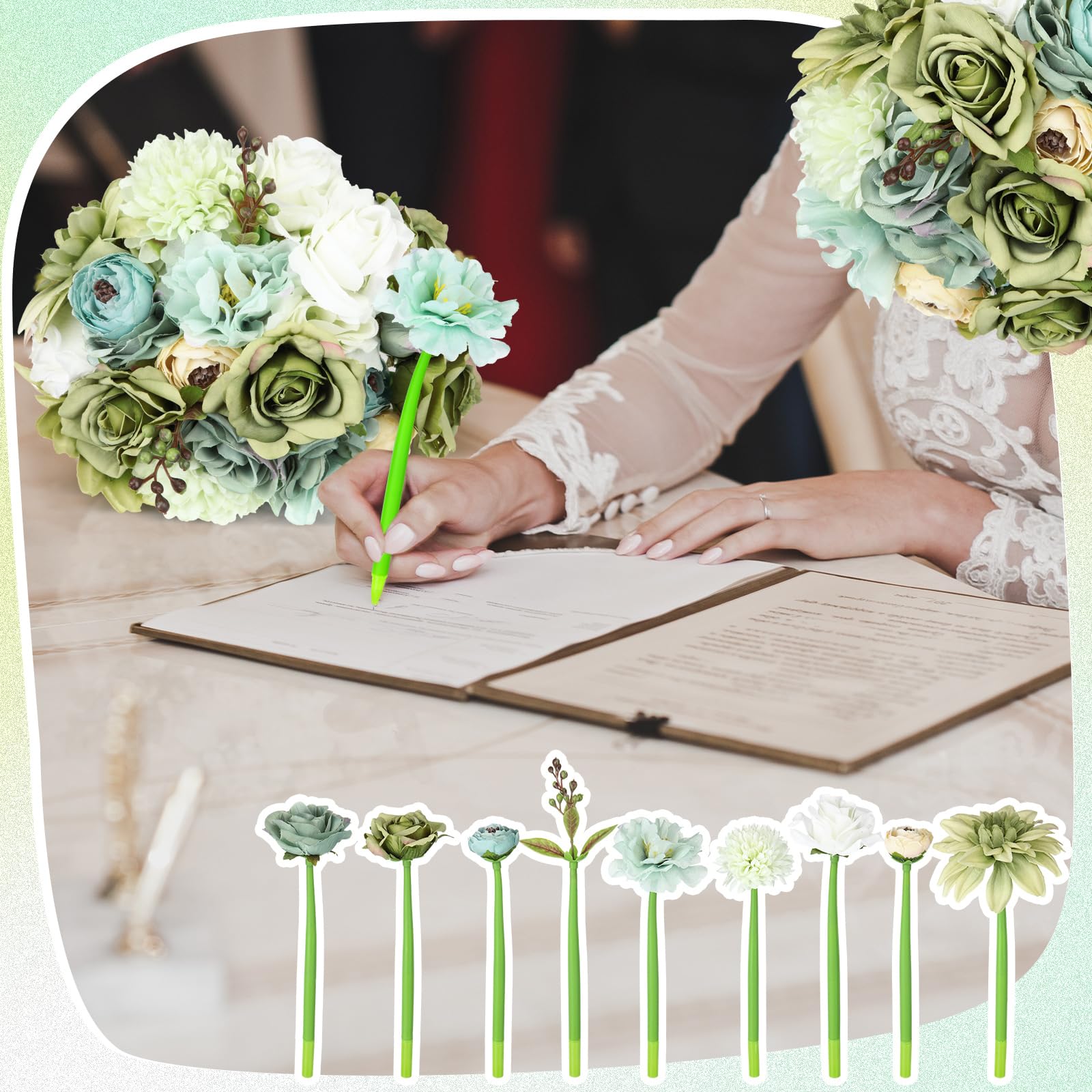 BBTO 24 Pcs First Day Flower Pen Ballpoint with Flower Top, Forest