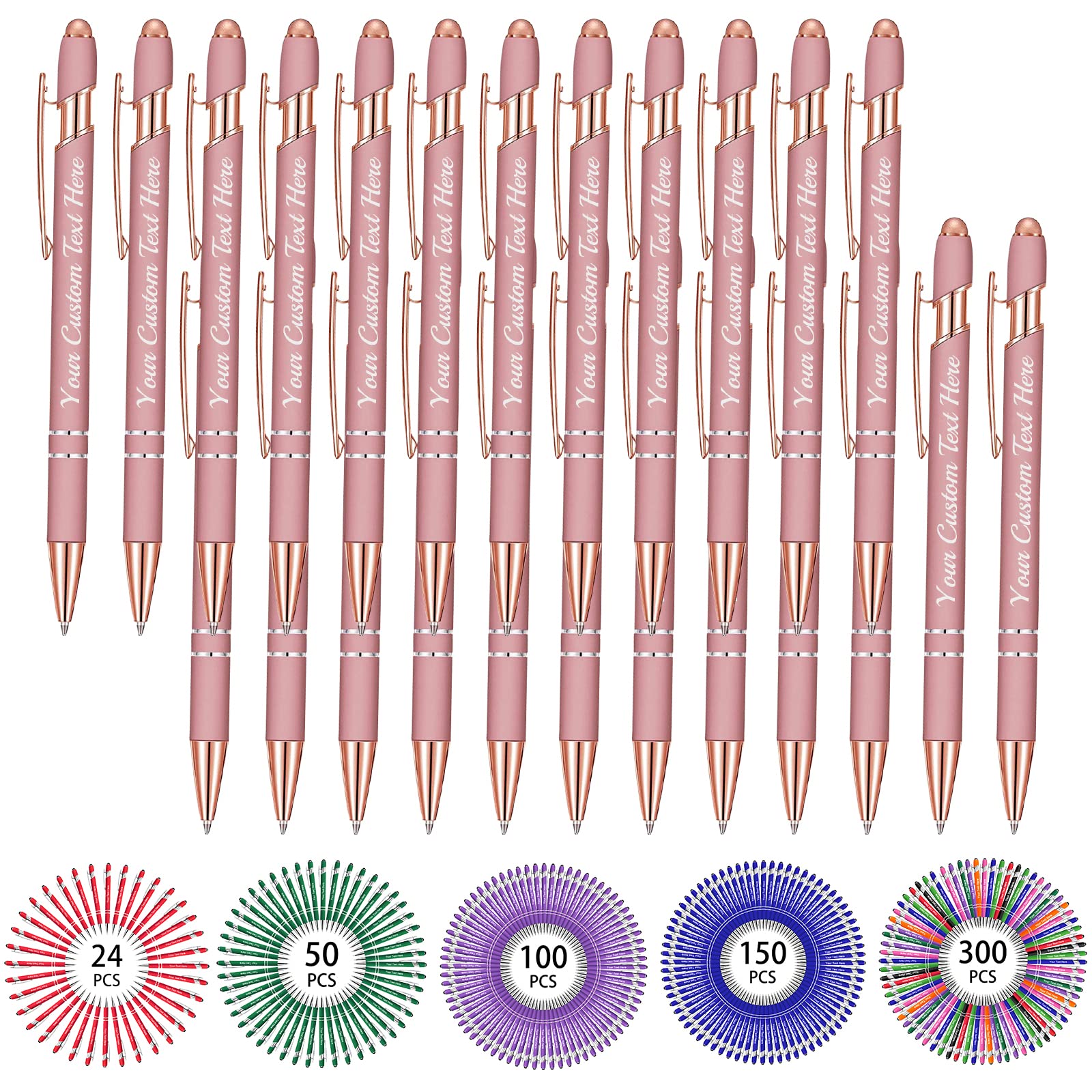 Hapelf Up to 500 Bulk Personalized Pens Custom Engraved Ballpoint Pen with Stylus Tip Retractable