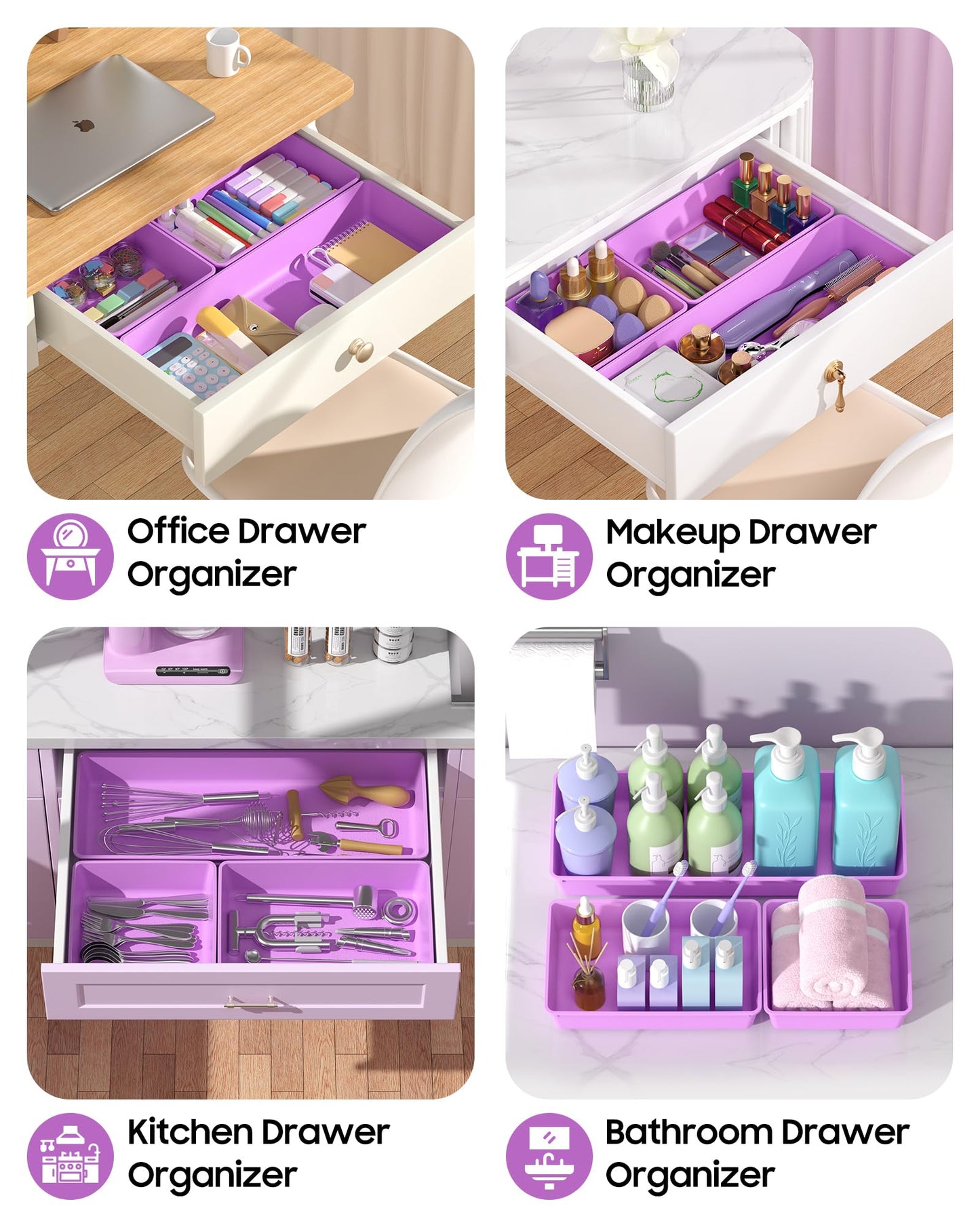 MLIKLU 10 Pack Large Size Plastic Drawer Organizers Set, 3 Sizes Desk Drawer Organizer Trays