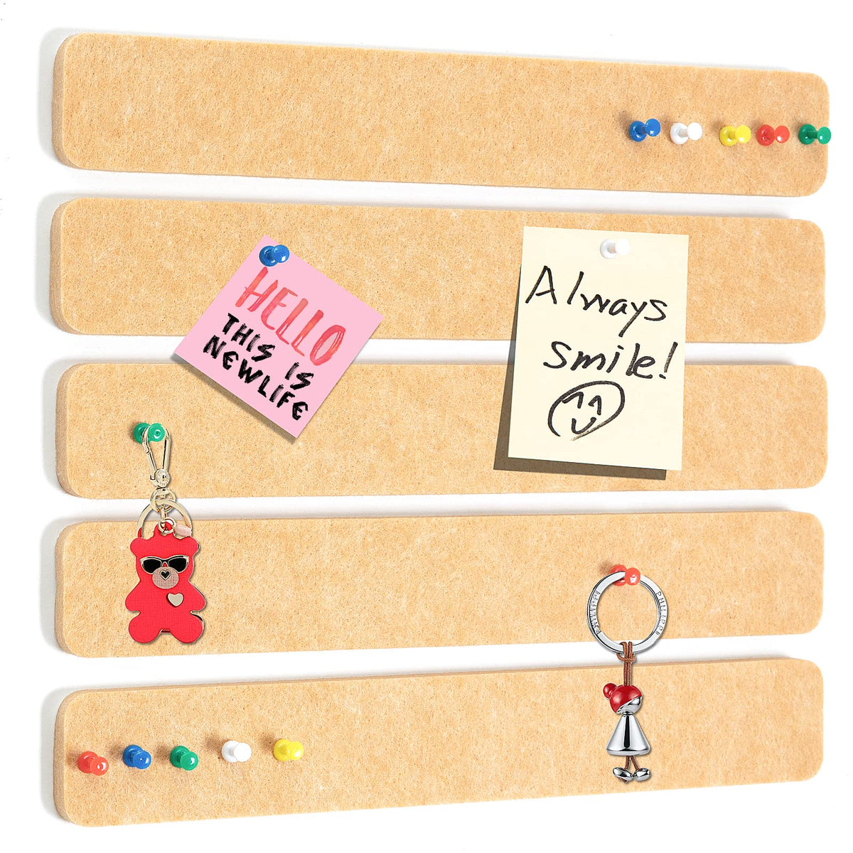 5 Pack Felt Pin Board Bar Strips Bulletin Board for Bedrooms Offices Home Wall Decoration, Notice