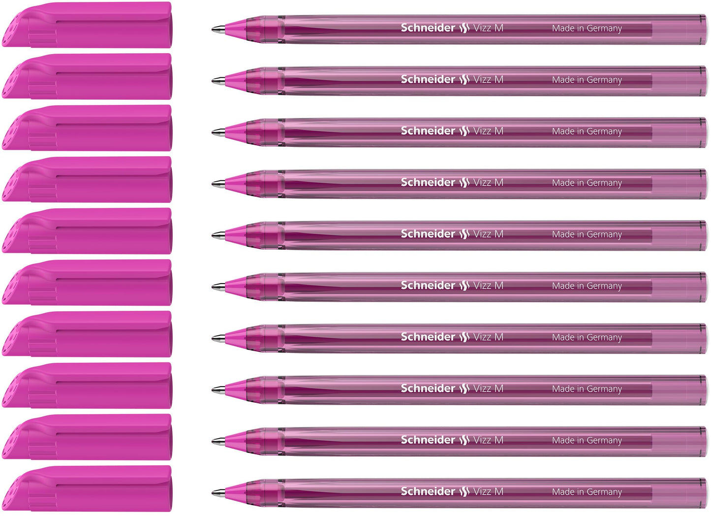 Schneider 10 x Vizz Ballpoint Pen - Easy and Fast Writing - Colour Ink Barrel - Medium Line - Pink
