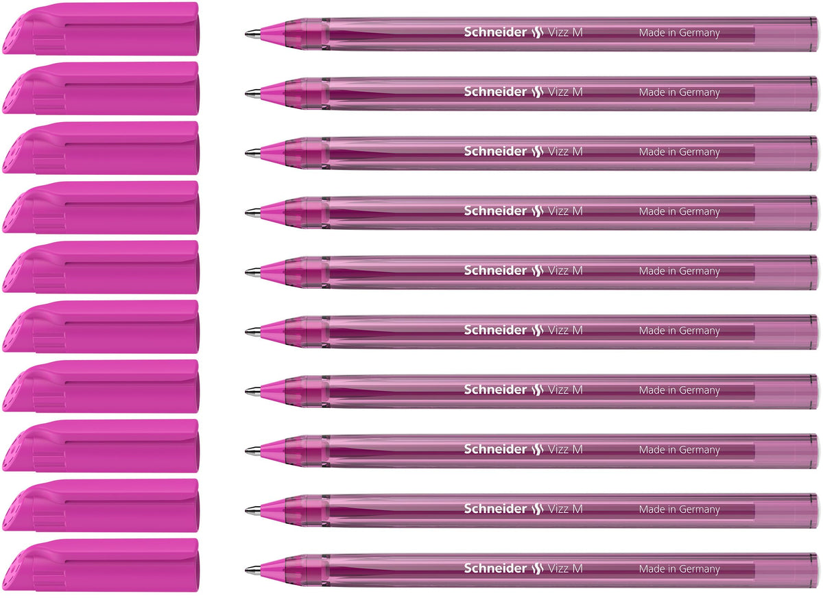Schneider 10 x Vizz Ballpoint Pen - Easy and Fast Writing - Colour Ink Barrel - Medium Line - Pink