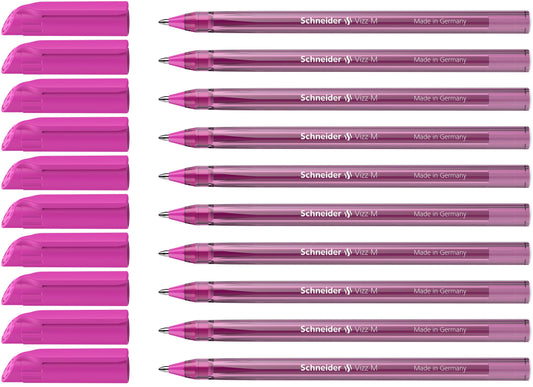 Schneider 10 x Vizz Ballpoint Pen - Easy and Fast Writing - Colour Ink Barrel - Medium Line - Pink
