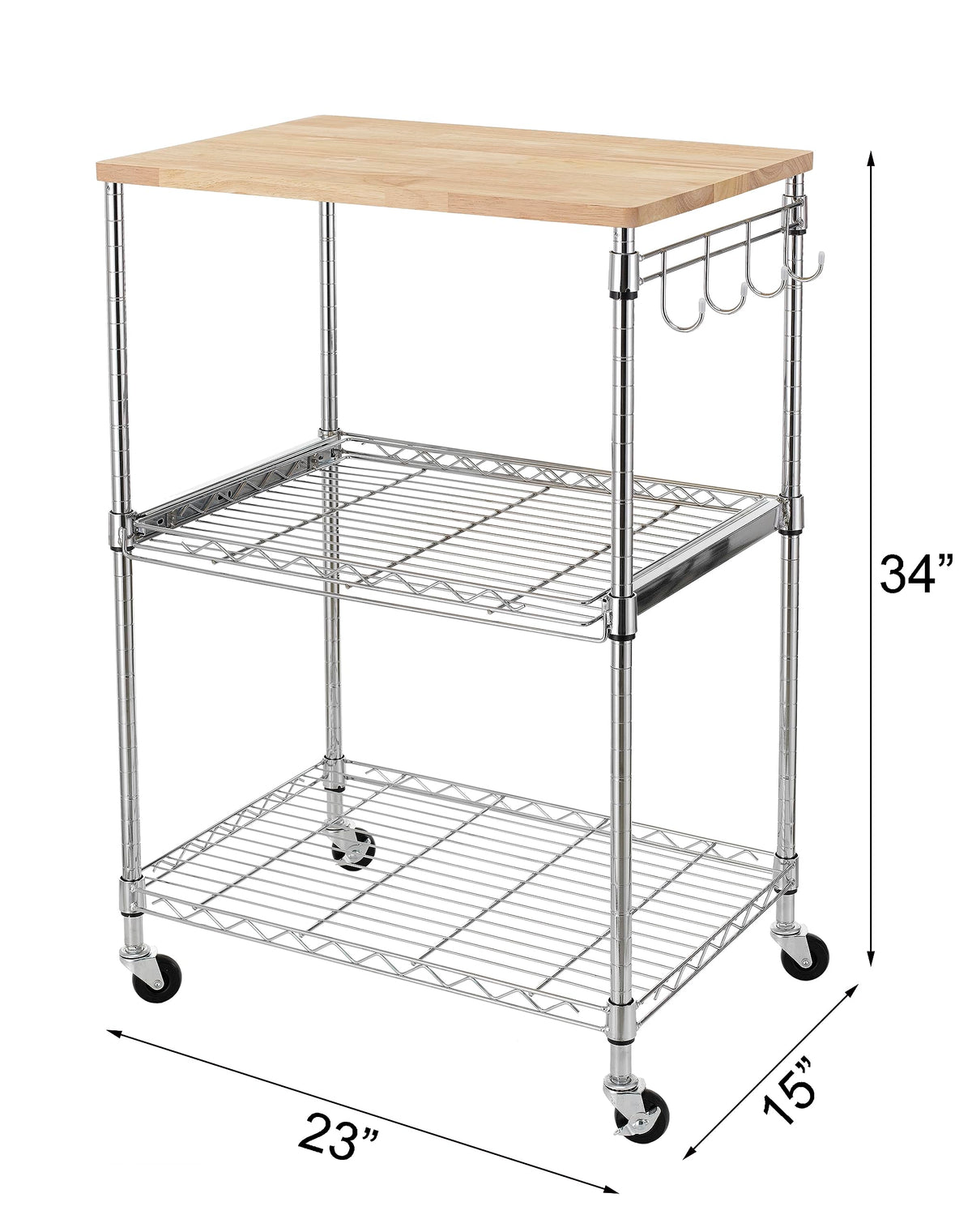 Finnhomy 3-Tier Rolling Kitchen Cart, Microwave Cart with Oak Wood Tabletop and Drawer Slider