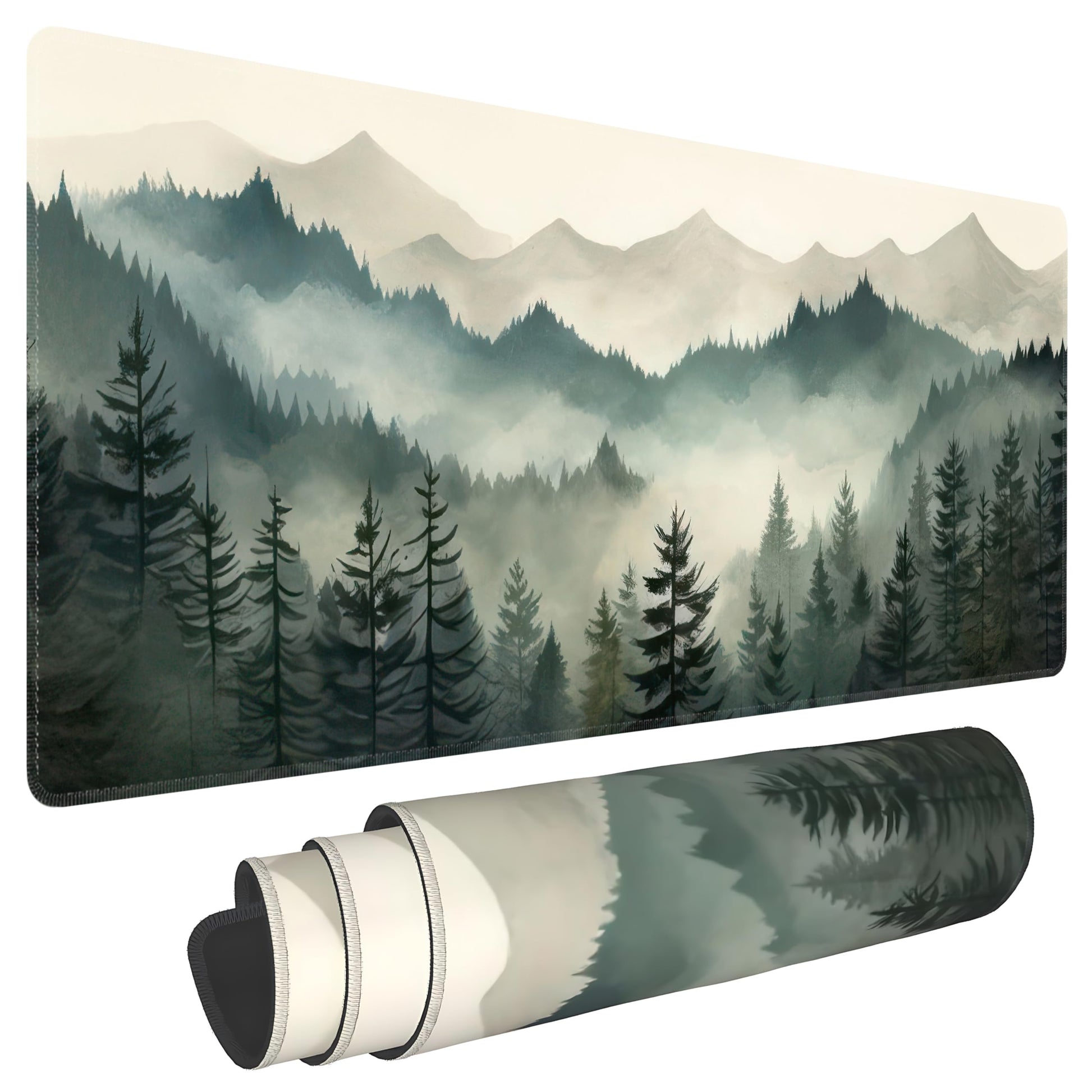 Misty Forest Large Mouse Pad,Gaming Keyboard Desk Pad,Extended Mouse Mat Non-Slip Rubber Base with