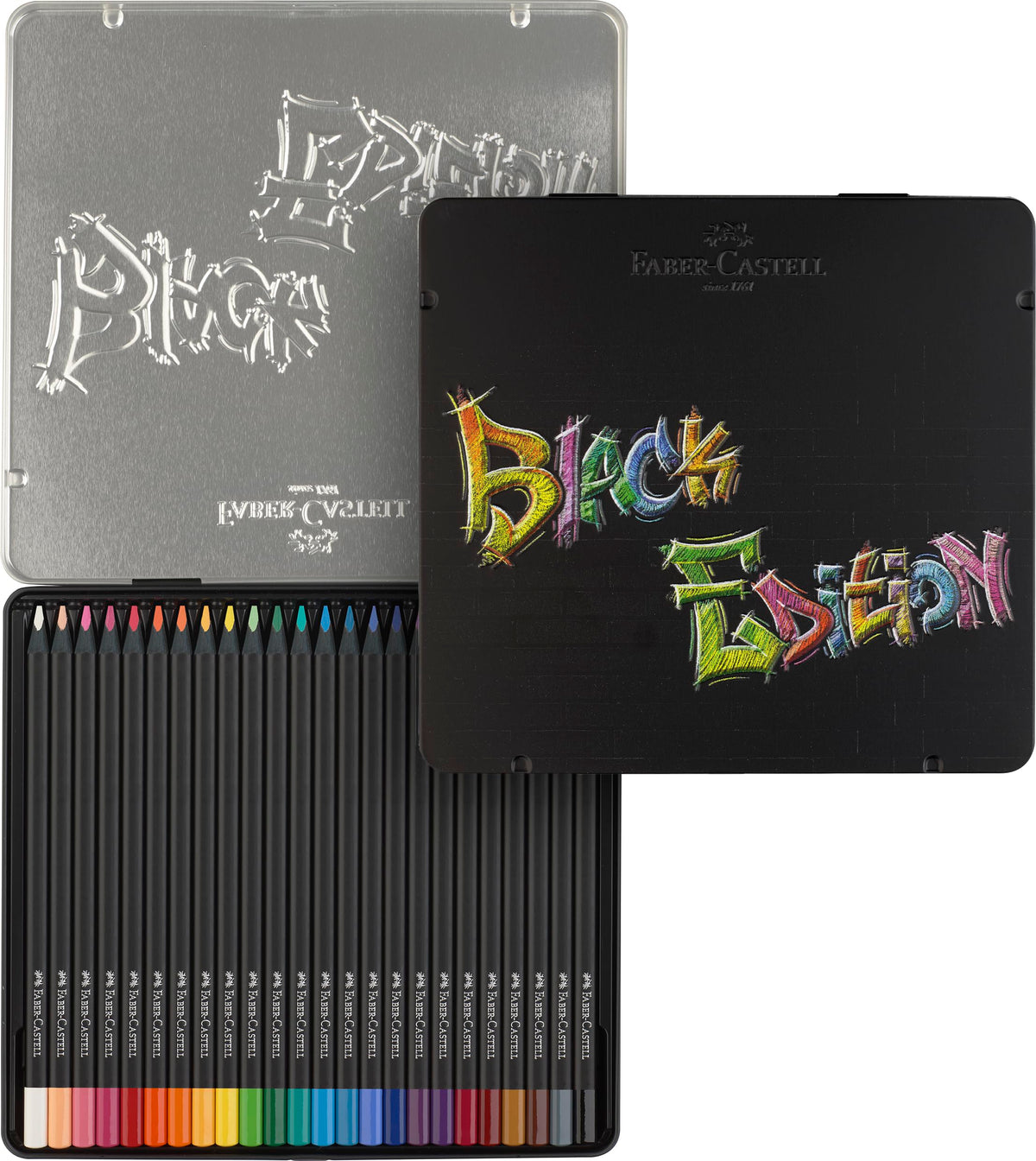 Faber-Castell Colouring Pencils Black Edition, tin of 24 tin of 12