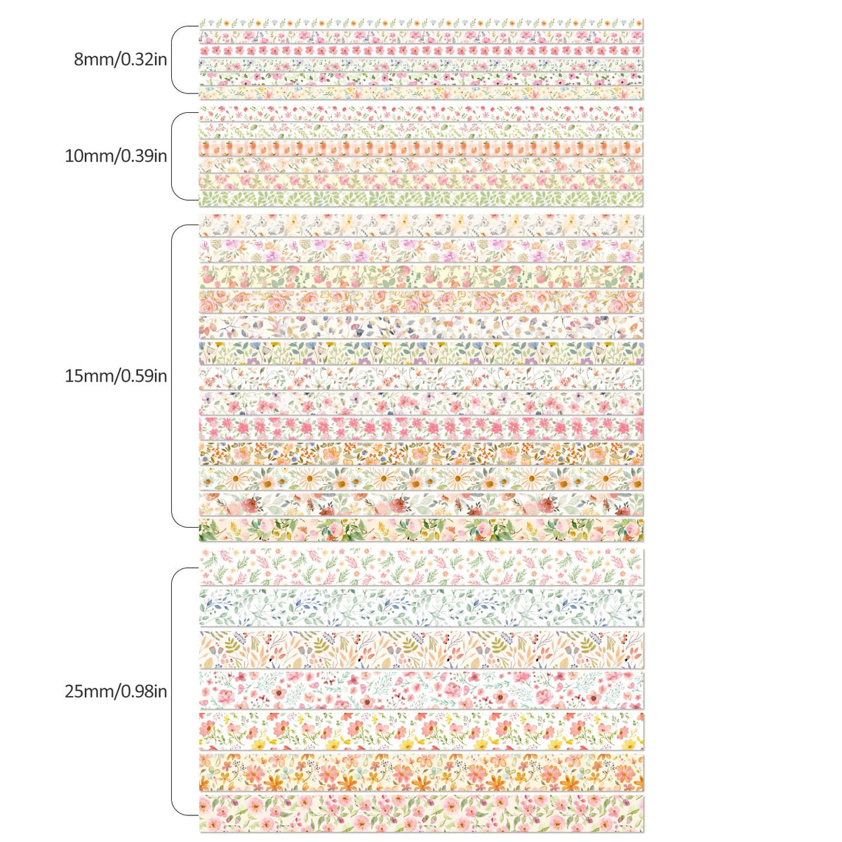 PAGEMORE 32 Rolls Washi Tape Set, Colored Floral Decorative Masking Tape, Artists Tapes for