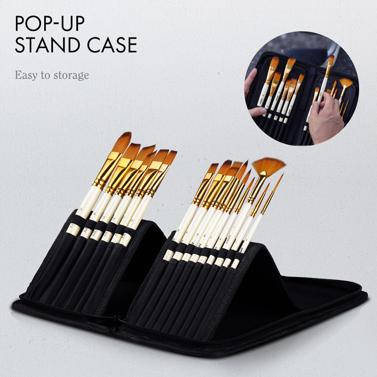 18 Piece Paint Brush Set, ARTIFY 15 Acrylic Paint Brushes, Palette Knife, and 2 Sponges