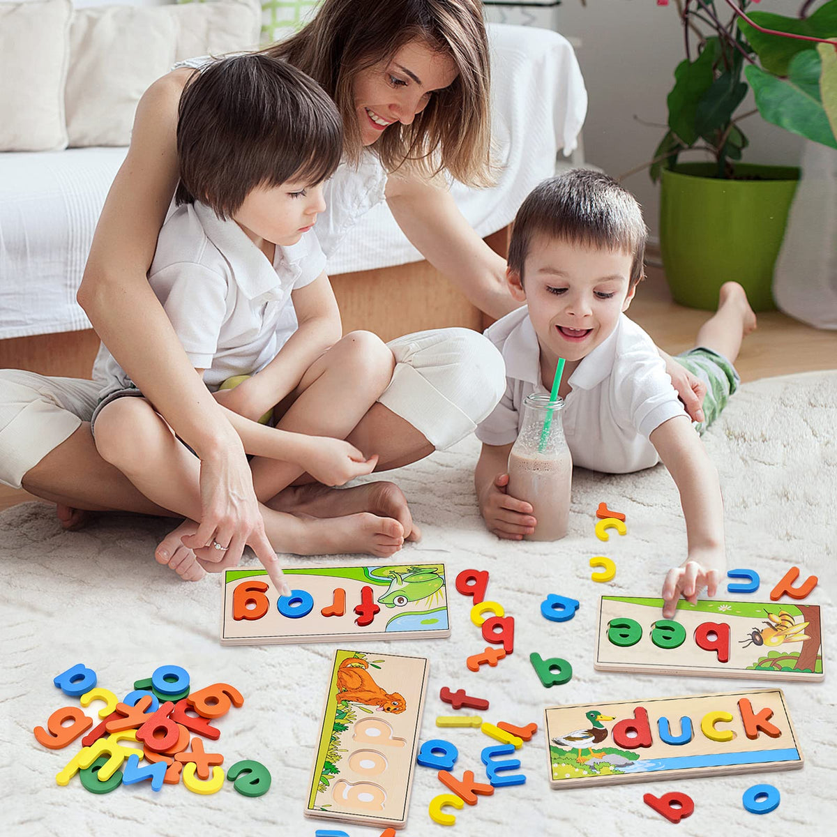Atoylink Wooden Spell Learning Toys for 2 3 4 5 Year Old Kids Match Letter Spelling Game Board &