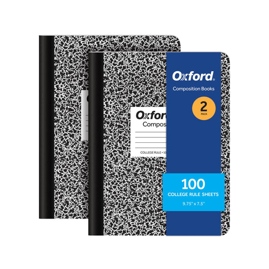Oxford Composition Notebooks, 9-3/4 x 7-1/2 Inch School Journals, College Ruled Paper, Black Marble