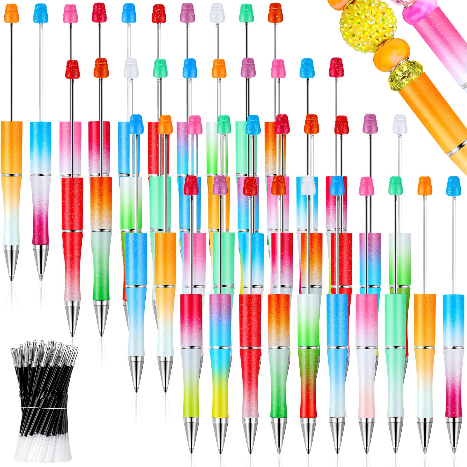 Crtiin 100 Pcs Beadable Pen School DIY Kit,Candy Gradient Color