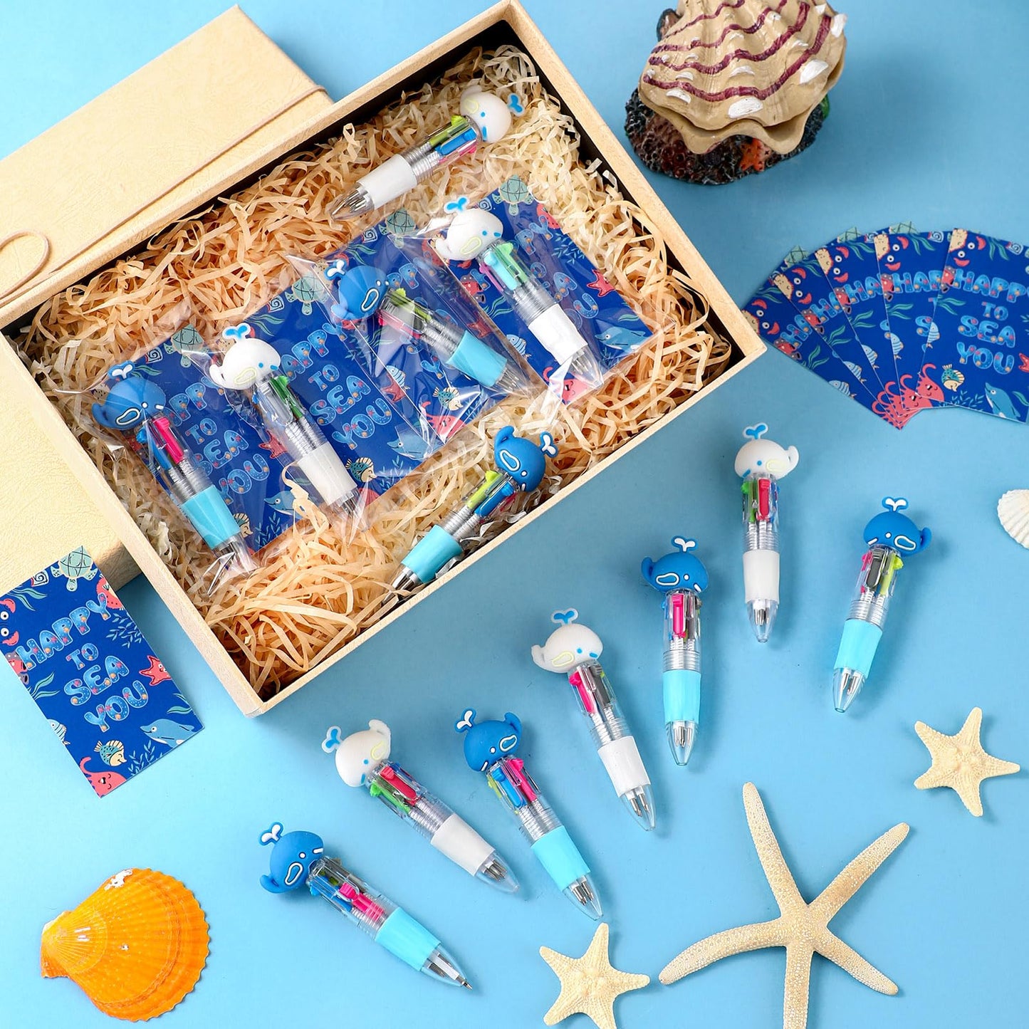 Sayglossy 24 Sets Ocean Whale Party Favor Pens Gifts Bulk with Cards