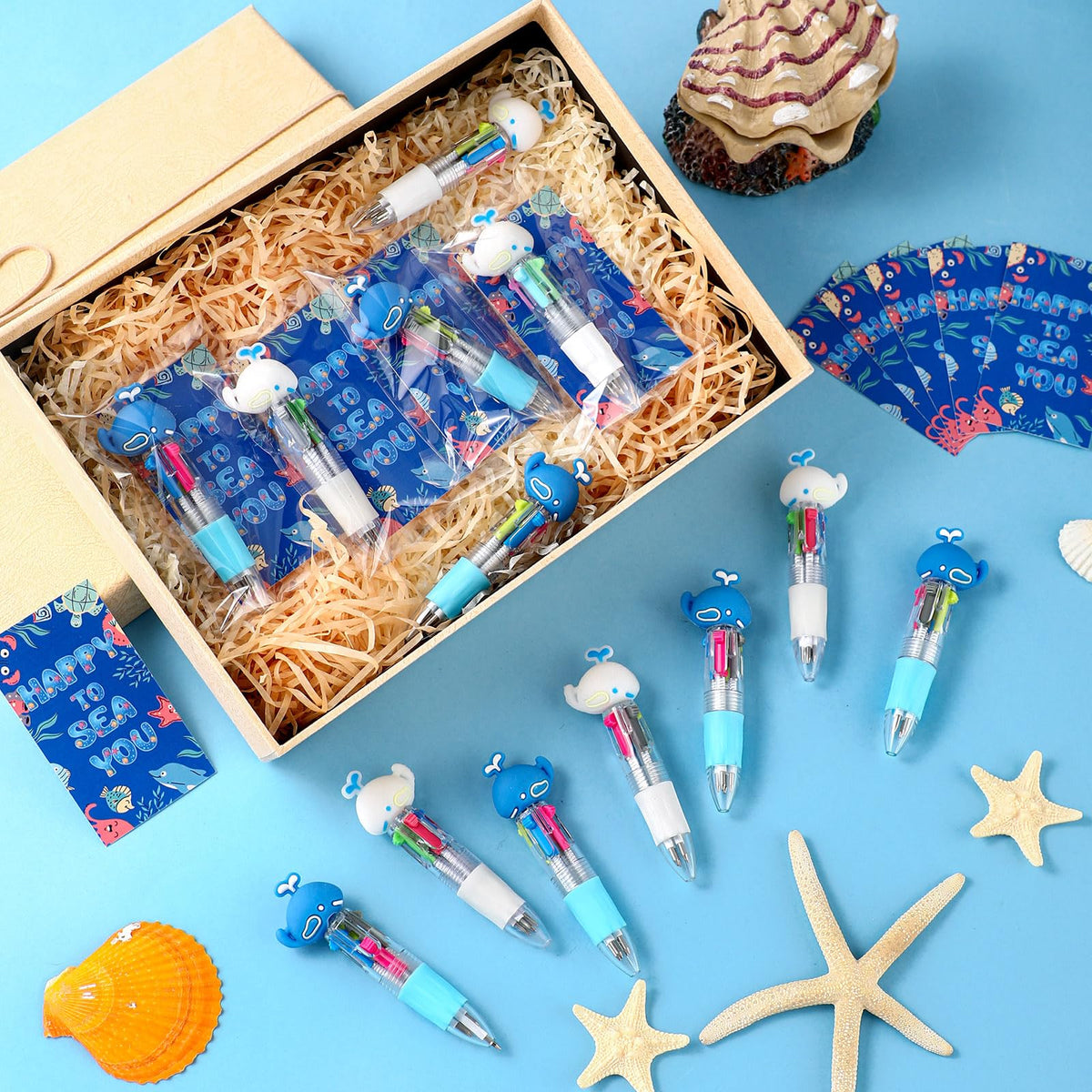 Sayglossy 24 Sets Ocean Whale Party Favor Pens Gifts Bulk with Cards