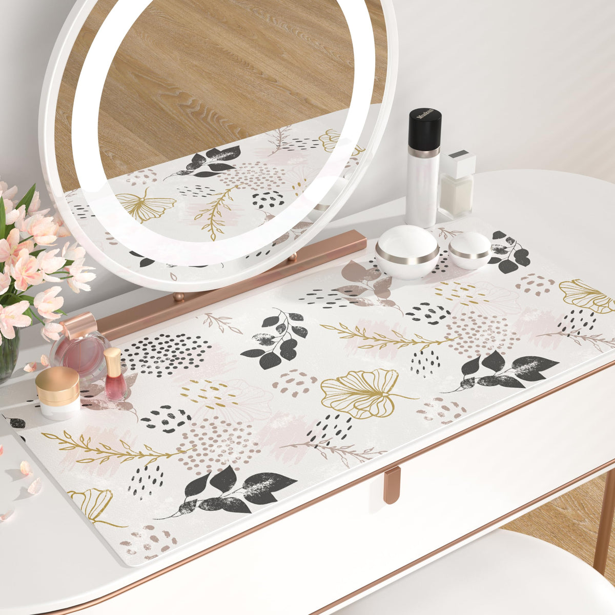 QiyI PU Leather Large Mouse Pad, Office Decor, 31.5" x 15.7", Boho Botany