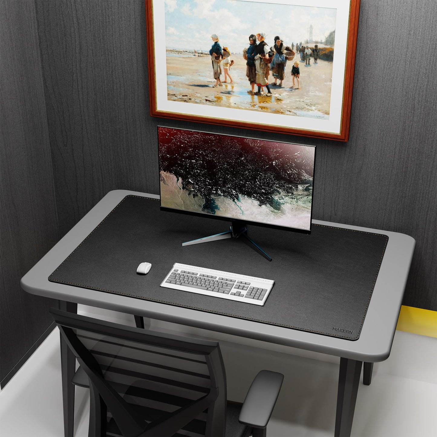 MAIDERN 43.3”x 27.5” Cork & Leather Desk Pad, Large Desk Mat (Black)
