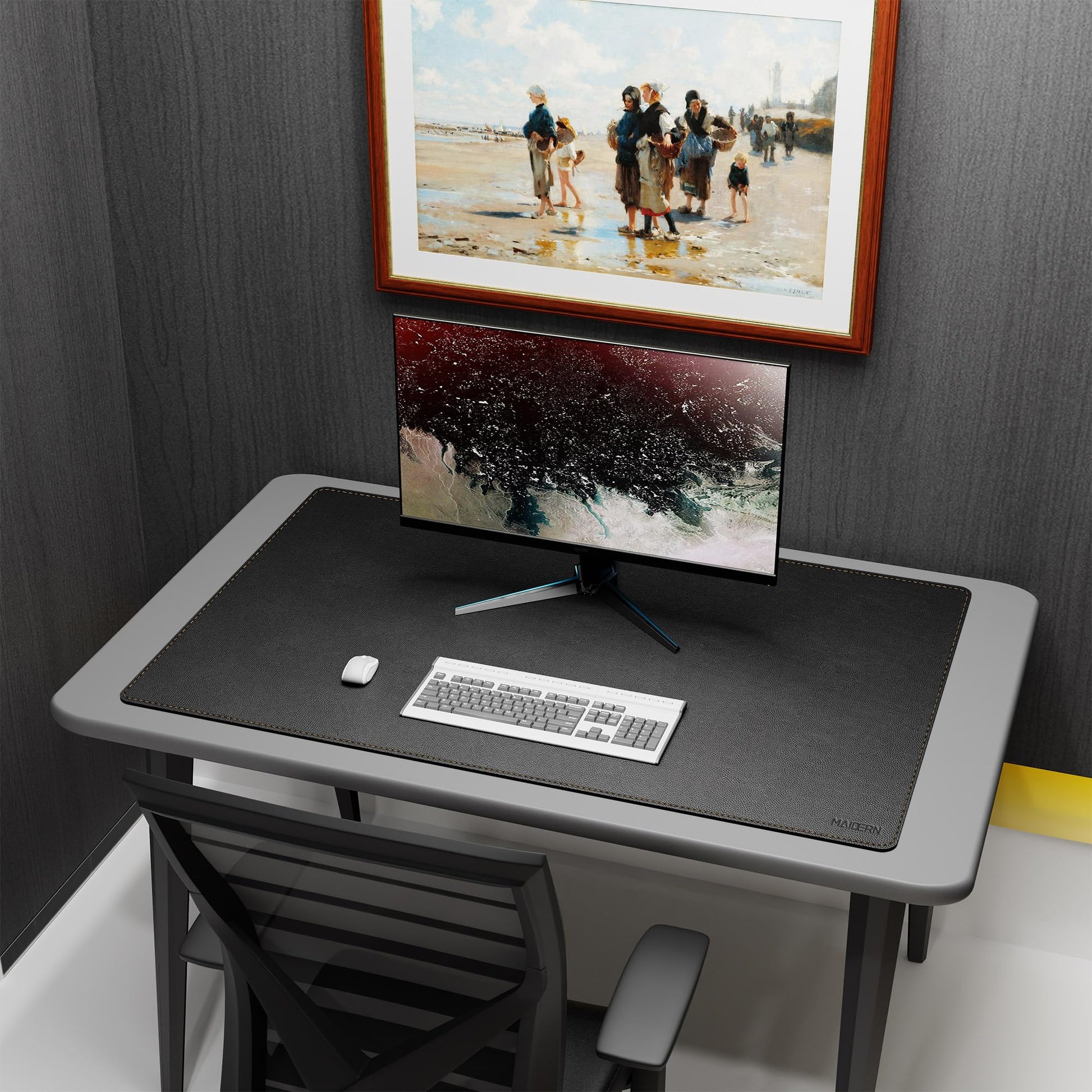 MAIDERN 43.3”x 27.5” Cork & Leather Desk Pad, Large Desk Mat (Black)