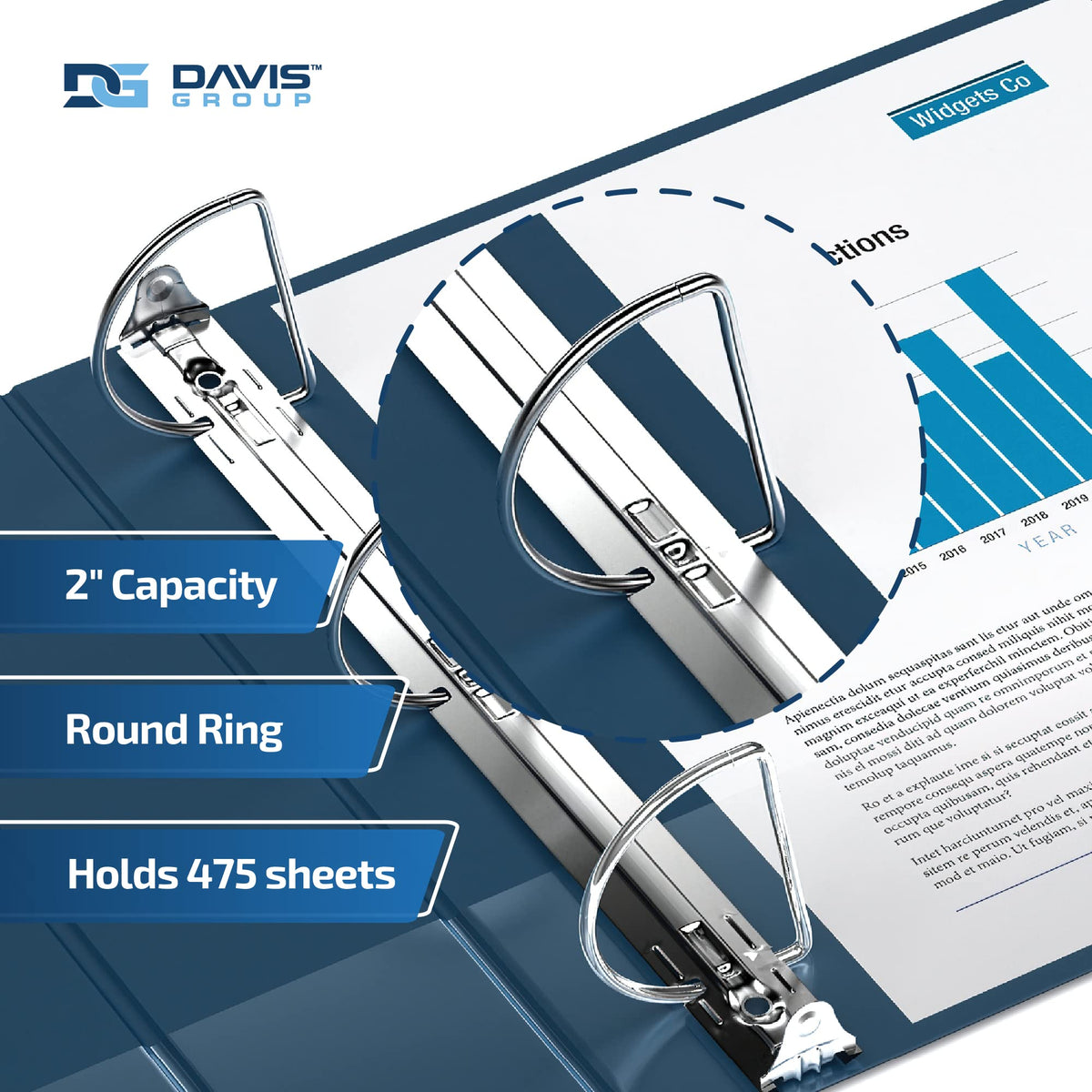 Premium Economy 3-Ring Binder, Spine Label, 2" D Rings, Navy Blue, 6 Pack