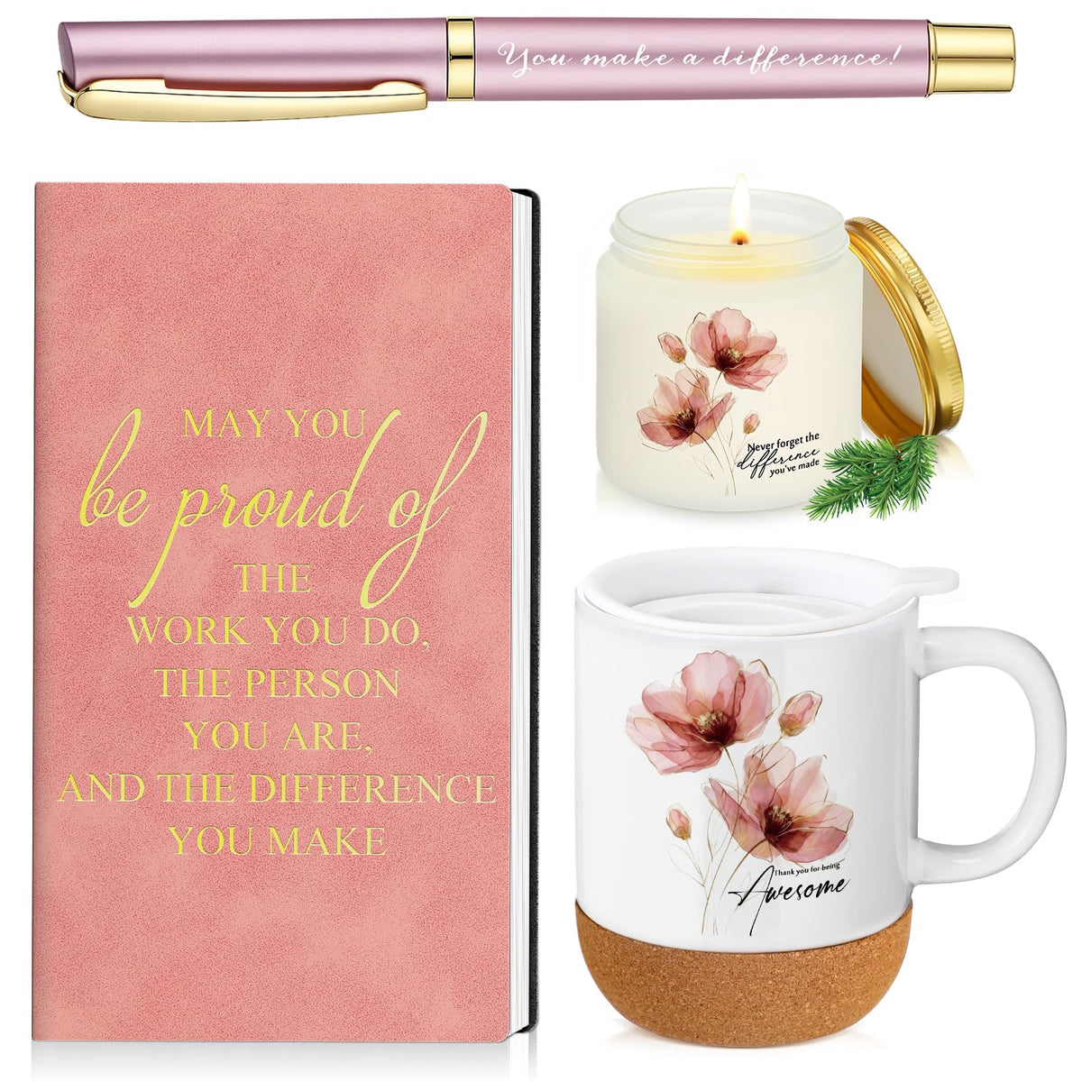 Sayglossy 4 Pcs Thank You Gift Set for Women Employee Coworker, Pink
