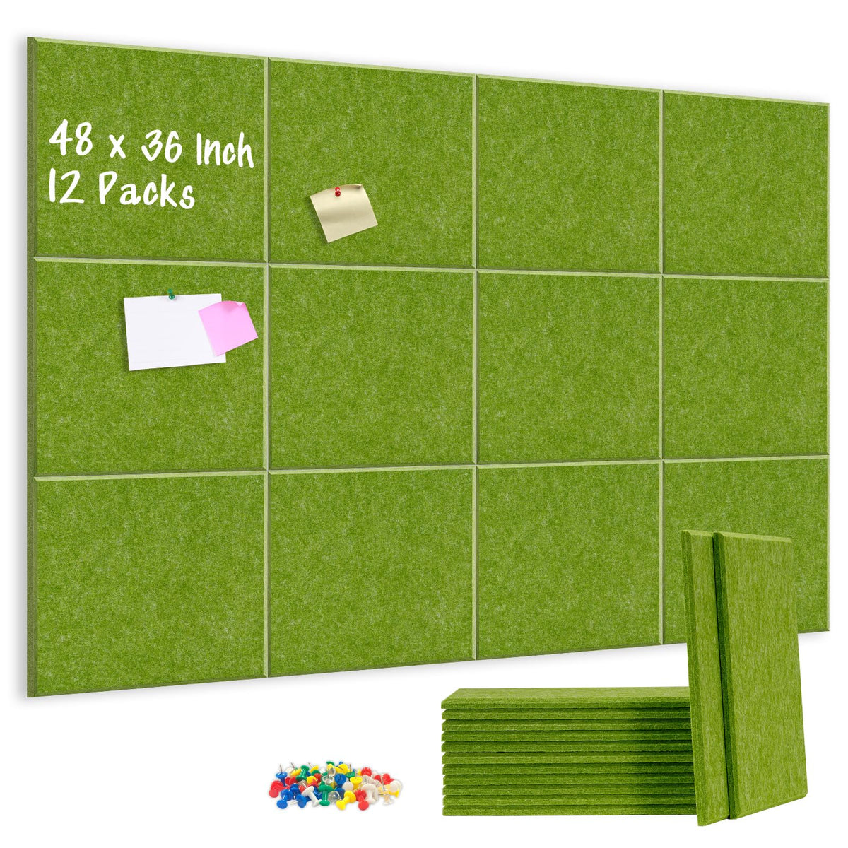 DOLLAR BOSS Felt Cork Board Tiles 48" x 36" Bulletin Board, 12 Pcs Green
