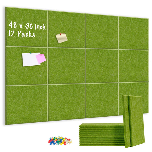 DOLLAR BOSS Felt Cork Board Tiles 48" x 36" Bulletin Board, 12 Pcs Green