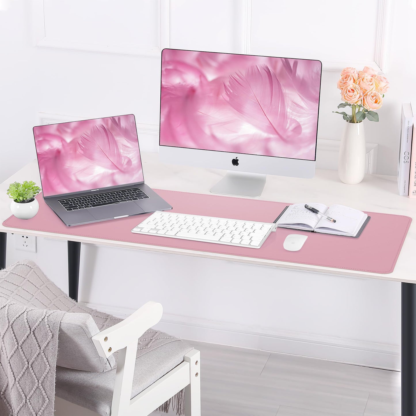 AFIING Leather Desk Pad Protector, Large Desk Mat with Natural Cork & PU Leather, Mouse Pad