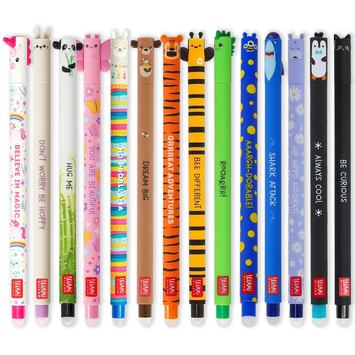 LEGAMI - Set of 14 Erasable Gel Pens with Thermosensitive Erase Ink, Range of ink colours & barrel