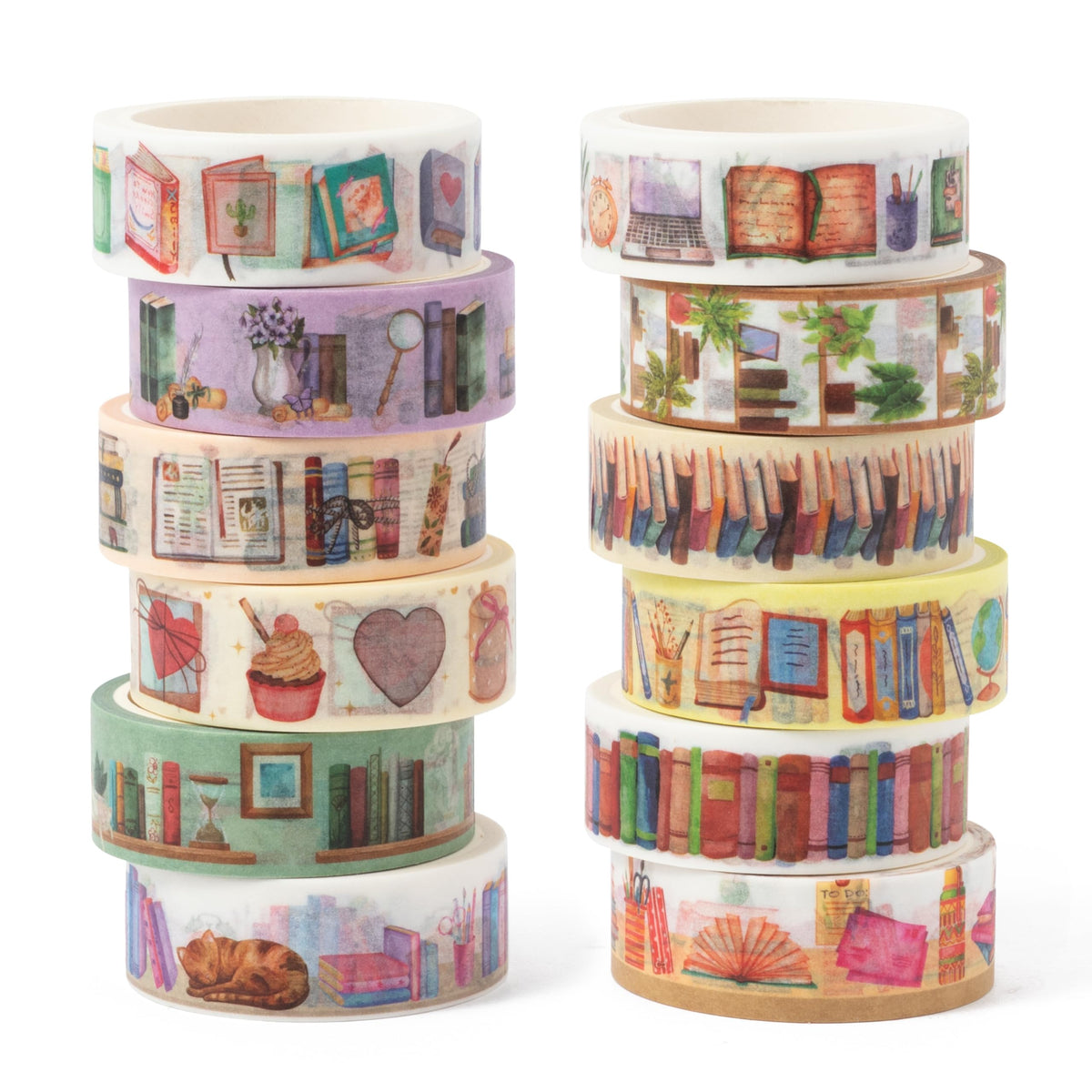 BkeeCten 12 Roll Book Washi Tape Cozy Study Space Designs for Scrapbooking