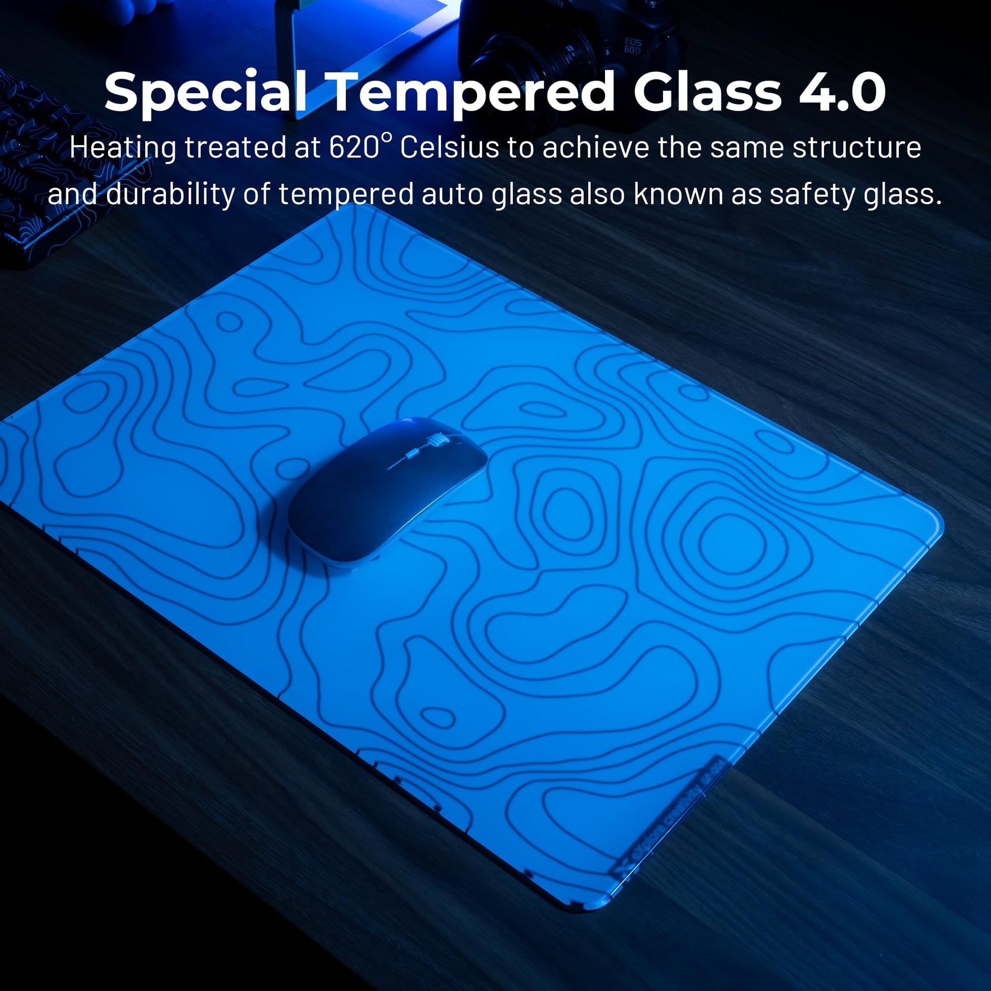 XVX White Topograph Glass Mousepad 4.0, Hard Mouse Pad for Gaming,Ultra-Smooth Micro-Etched Surface