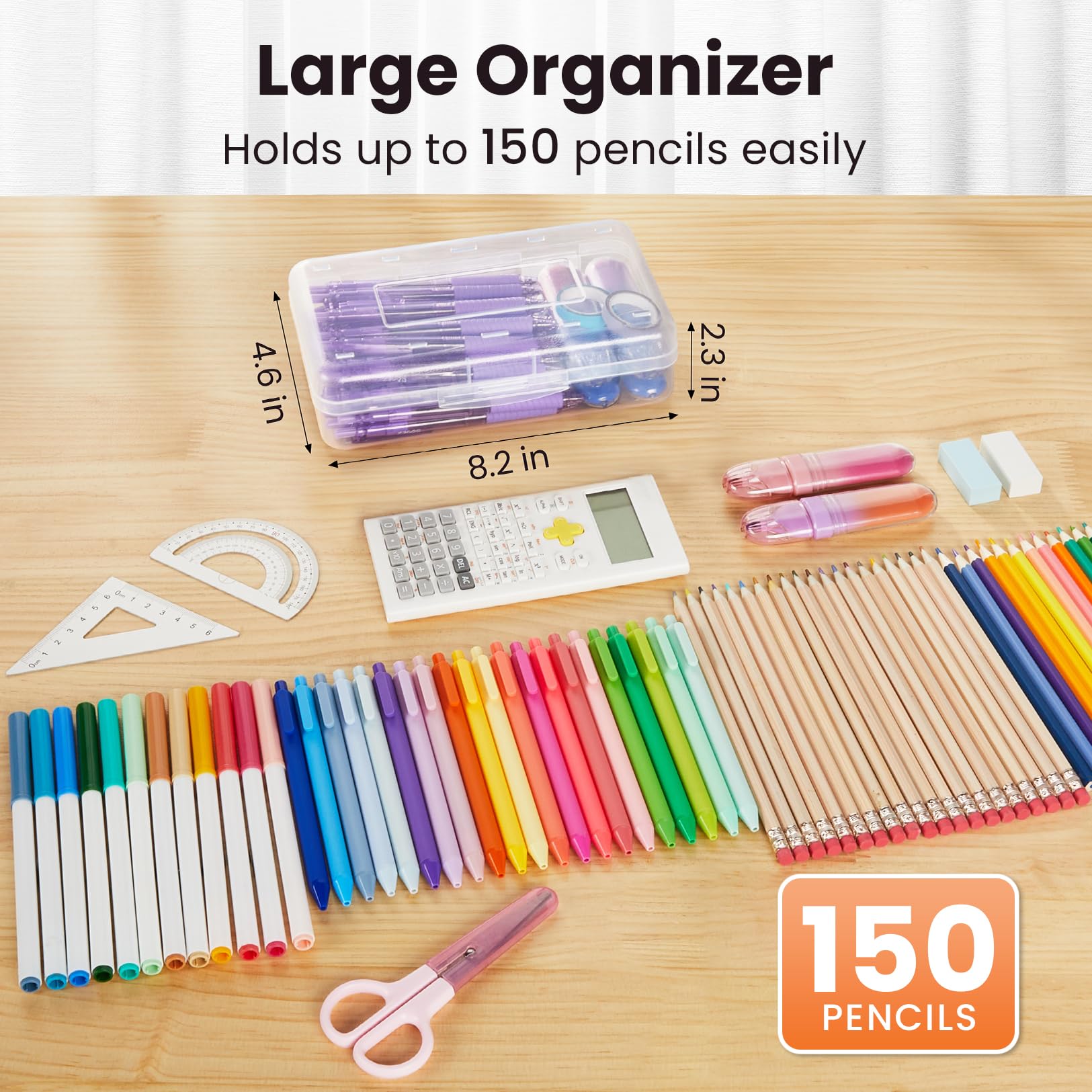Sooez Plastic Pencil Case Box 6 Pack, Large Crayon Maker Pen Organizer
