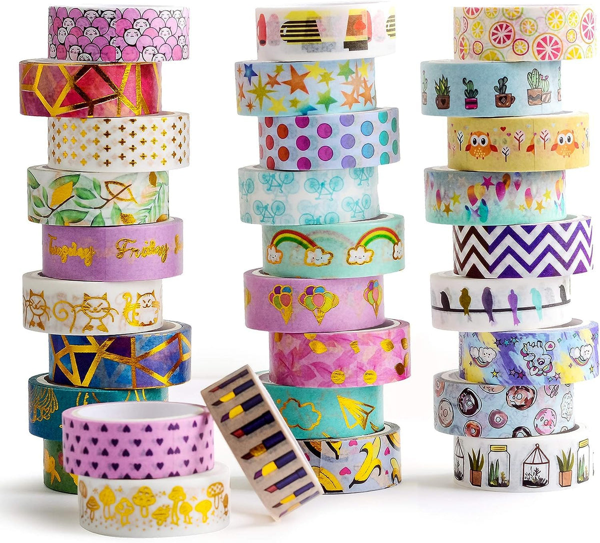 Hwook 30 Rolls Gold Foil Washi Tape - 15mm Wide Cute Masking Tape for Scrapbook, Bullet Journal