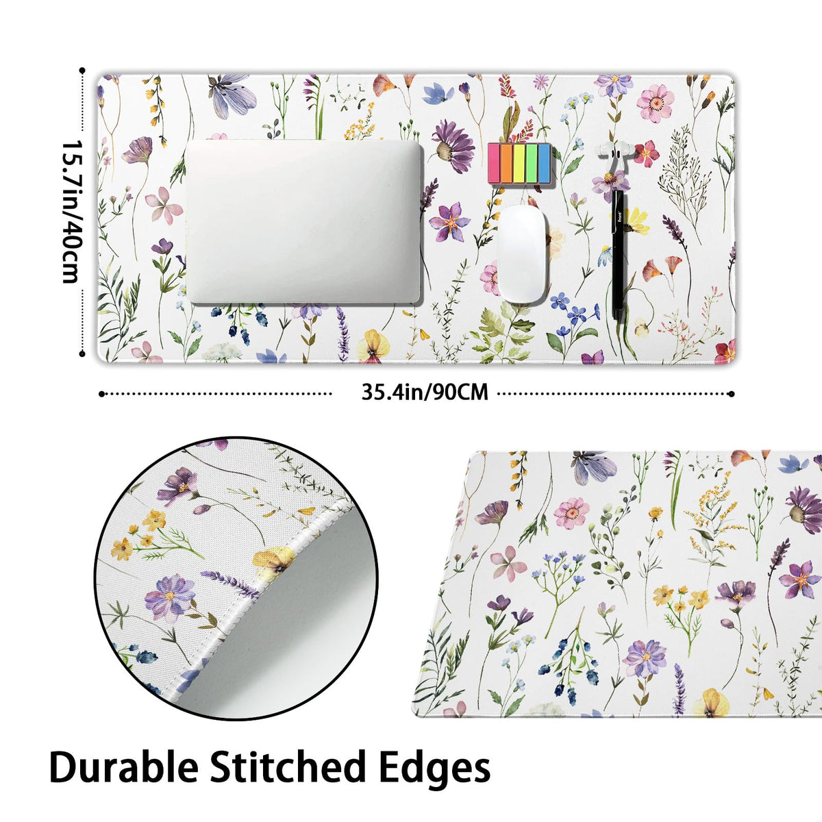 Pretty Flowers Mouse Pad XXL Cute Floral Chic Plant Spring Summer Extended Table Mat 90X40 CM