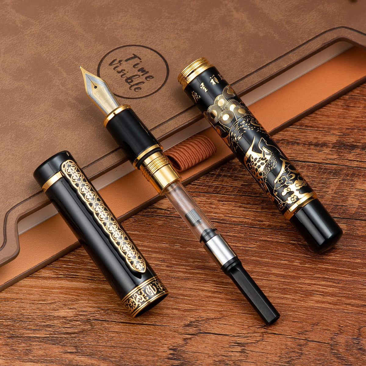 HONG DIAN 8037 Chinese Classical Fountain Pen, Iridum Extra Fine Gold Nib with Chinese Deer Totem
