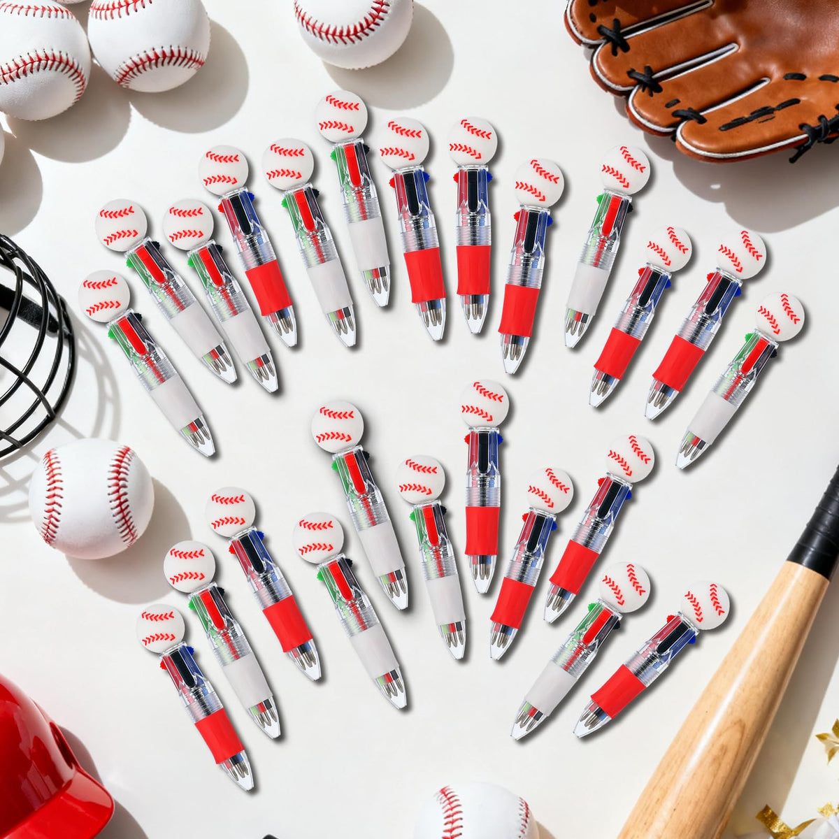 Zhirlyn Baseball Party Favors Baseball Pens Mini Multicolor Pen in One Cute Fun 4-in-1 Pens Bulk