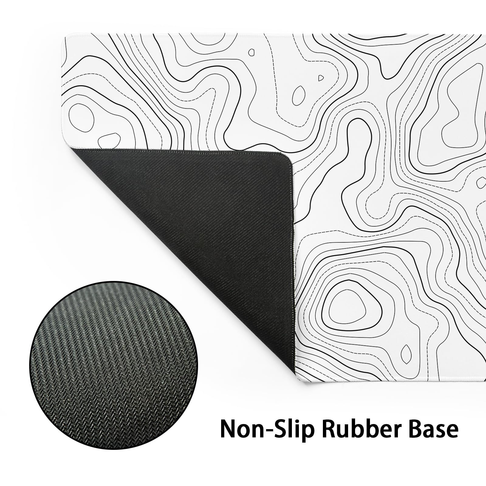 Topographic Map Mouse Pad Large White Lines Contour Geographic Extended Desk Mat 60x35 CM Non-Slip