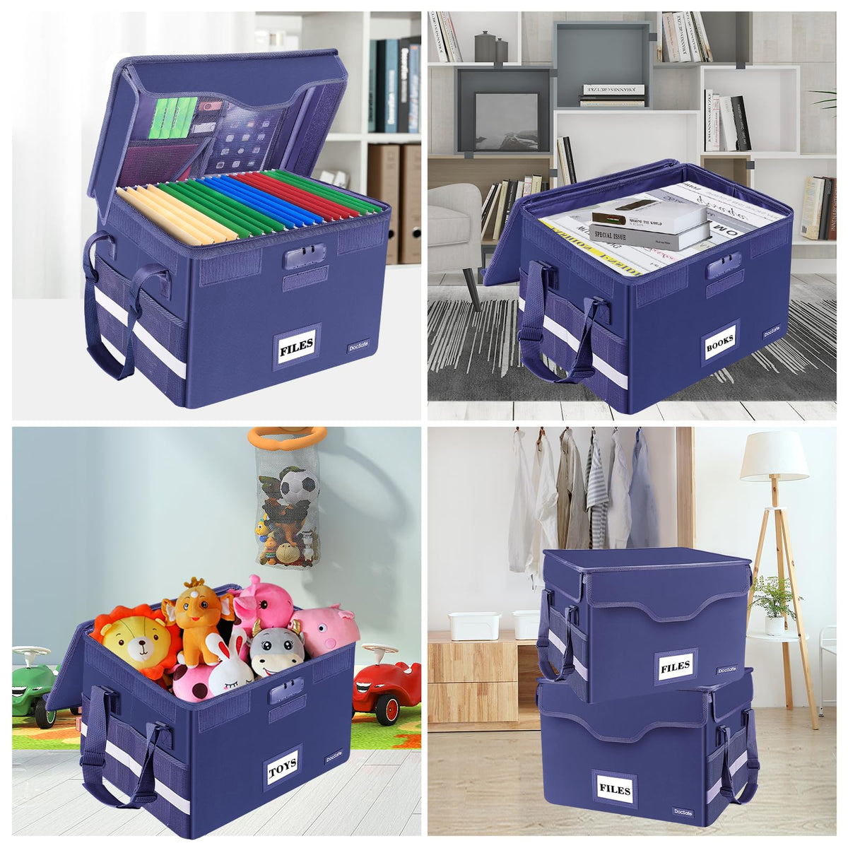 DocSafe Fireproof Document Box with Lock,File Storage Organizer with Pockets,Collapsible Portable